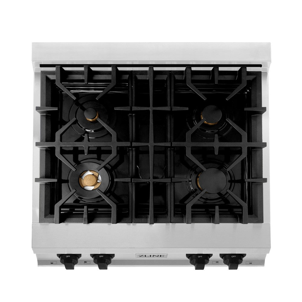 ZLINE Autograph Edition 30 Inch 4-Burner Gas Rangetop with Porcelain Cooktop - Stainless Steel & Matte Black Accents (RTZ 30 MB) | Professional Kitchen Stove for Home Chefs & Cooking Enthusiasts