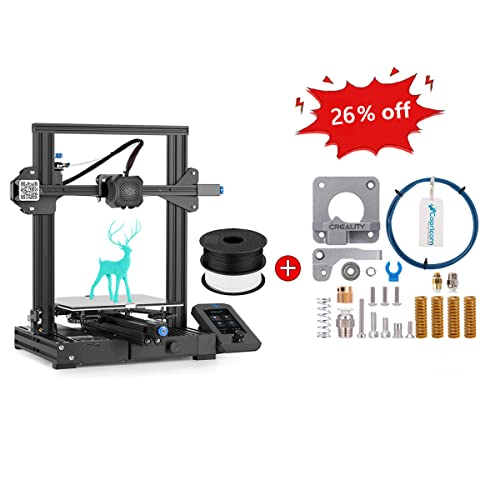 Creality Ender 3 V2 3D Printer Kit with Upgraded Extruder & 1KG PLA Filament (White & Black) - Perfect for Home DIY, Prototyping & Hobby 3D Printing