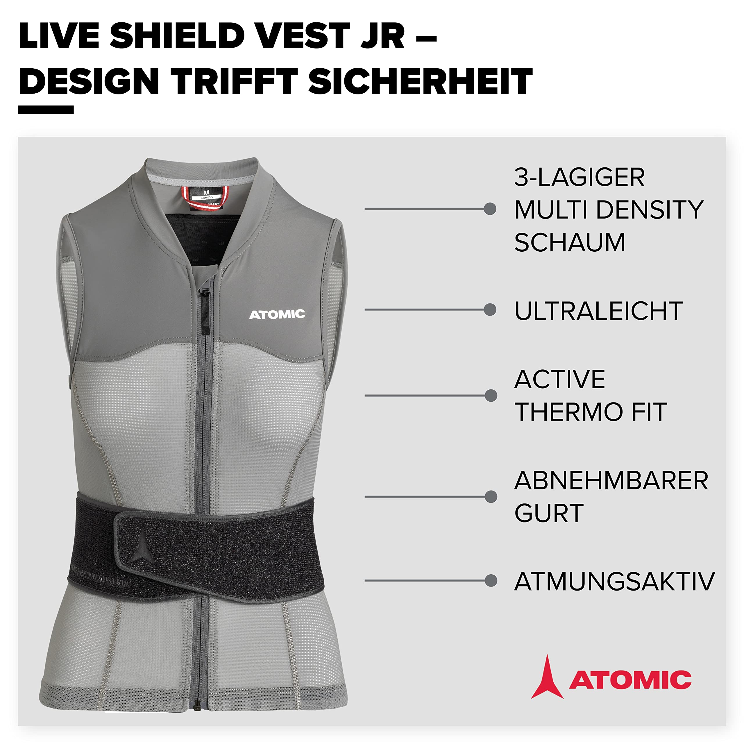 Salomon Atomic Women's Body Protection Vest - Lightweight & Breathable Safety Gear for Outdoor Sports (Grey, XS) - Perfect for Skiing, Snowboarding & Mountain Climbing