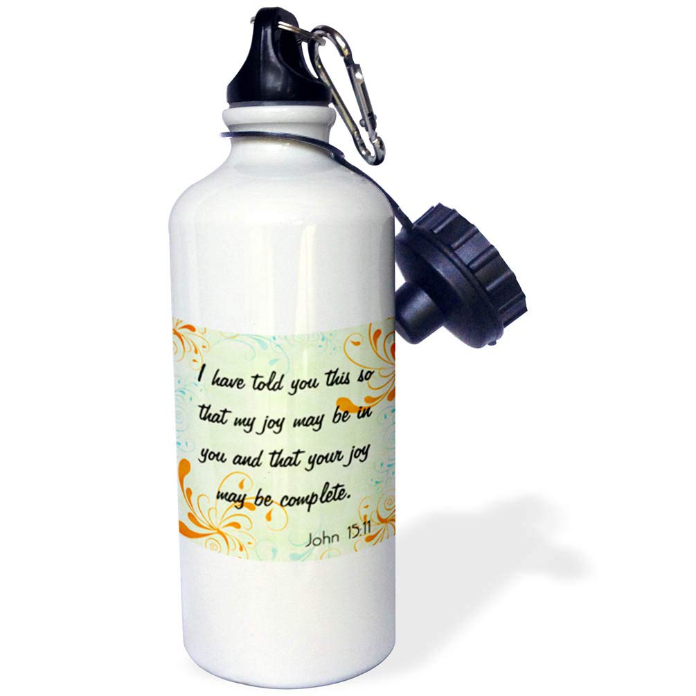 3D Rose Bible Verse John 15:11 Gradient Swirl Pastel Christian Inspirational Sports Water Bottle - 21 oz White - Perfect for Church, Bible Study & Outdoor Activities