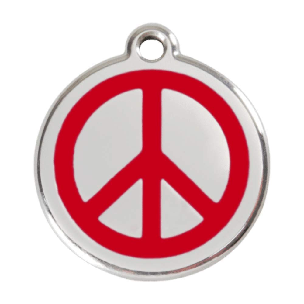 Red Dingo Stainless Steel Pet ID Tag with Enamel Design - Peace Symbol (Red, Large) | Personalized Dog & Cat Name Tag for Collars | Perfect for Outdoor Adventures & Daily Walks