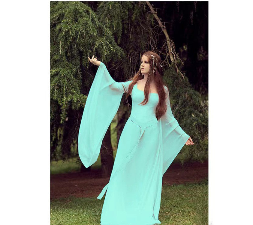 Halloween Women's Costume Long Dress - Elegant Gothic Performance Gown for Parties, Cosplay & Stage Shows