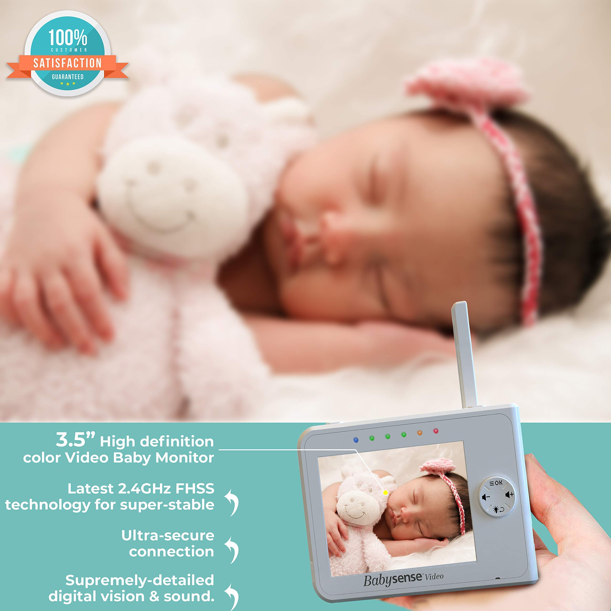 Babysense V35 HD Video Baby Monitor with Camera & Audio + Under Mattress Movement Sensor - 2-in-1 Baby Monitoring System for Nursery Safety | Night Vision, Two-Way Talk, Temperature Alert | Perfect for Newborns, Infants & Toddlers