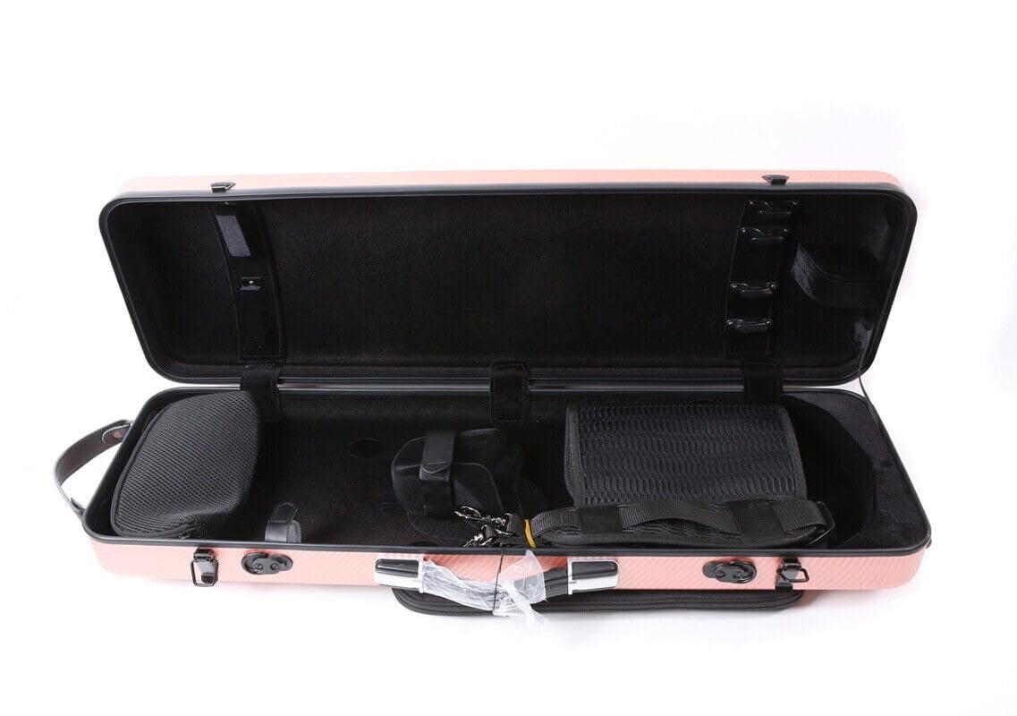 Premium Carbon Fiber Full Size 4/4 Violin Case with Rectangular Code Lock - Lightweight, Durable & Stylish Rose Gold Violin Box with Adjustable Shoulder Strap - Perfect for Travel, Performances & Music Lessons