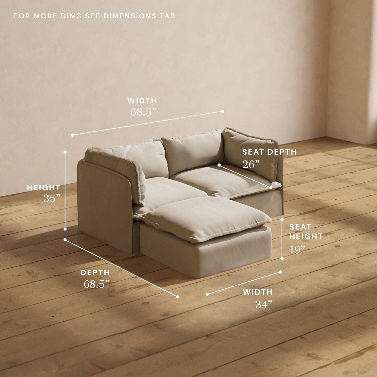 Premium Modular 2-Seater Sectional Sofa in Dune Color | Luxe Fabric Blend | Perfect for Small Living Rooms & Cozy Apartments