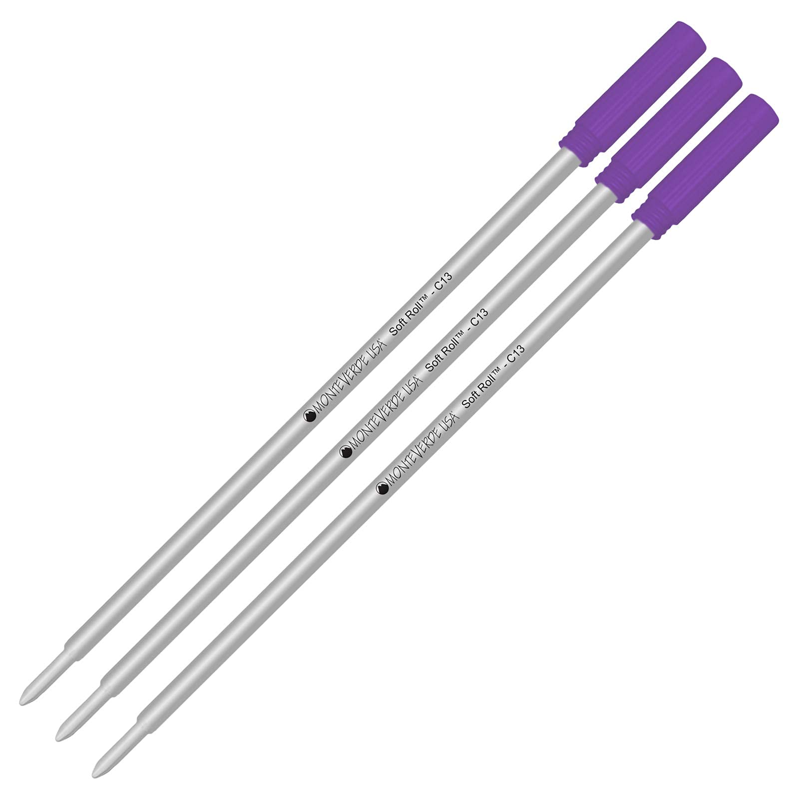 Monteverde Soft Roll Ballpoint Ink Refills 3-Pack - Purple Medium Tip 0.7mm - Compatible with Cross Style Pens - Perfect for Office, School & Everyday Writing