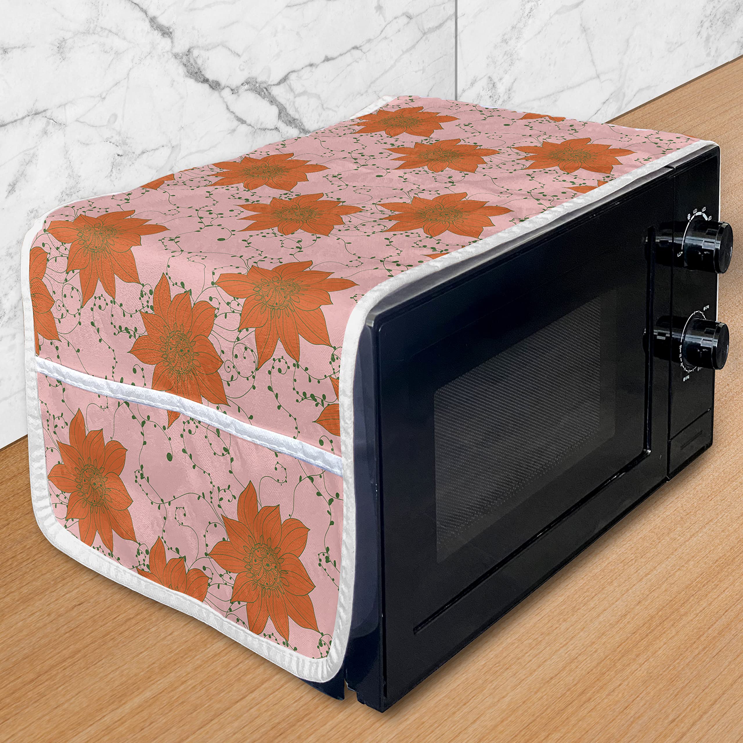 Ambesonne Floral Microwave Cover - Waterproof Kitchen Organizer with Pockets, 36