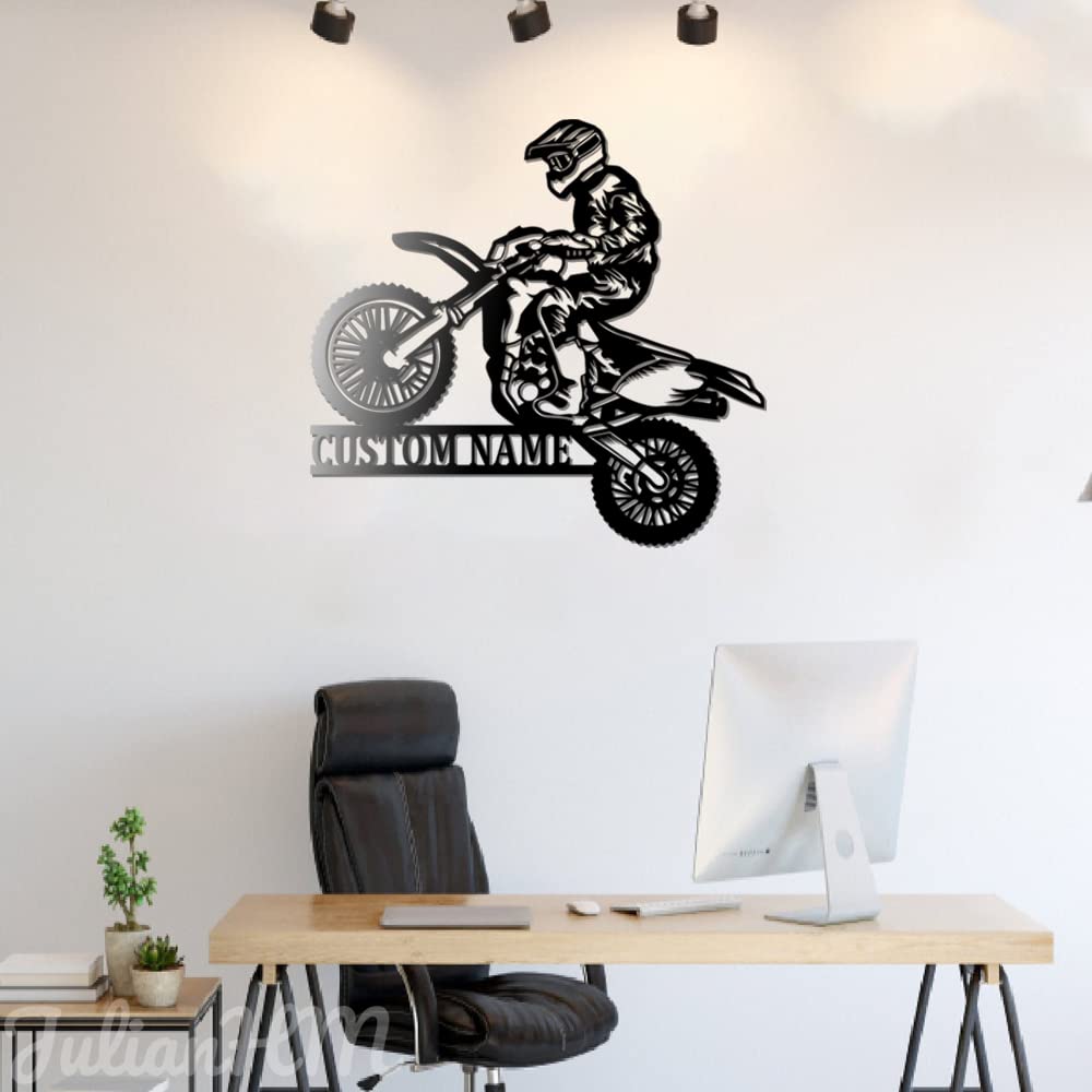Custom Motocross V1 LED Metal Wall Art - Personalized Biker Name Sign with Lights, 16x16 Inch Motorcycle Home Decor for Man Cave, Garage & Bedroom