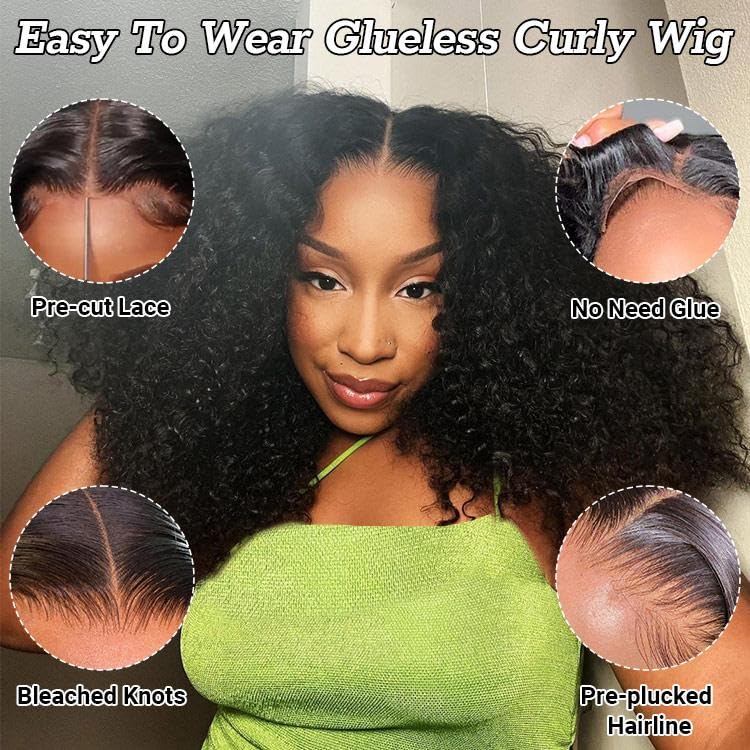 Asteria 7x4 Pre Cut Glueless Human Hair Wig - 18 Inch Bleached & Pre Plucked Lace Closure Curly Wig for Women | Ready to Wear | Perfect for Daily Wear, Parties & Special Occasions