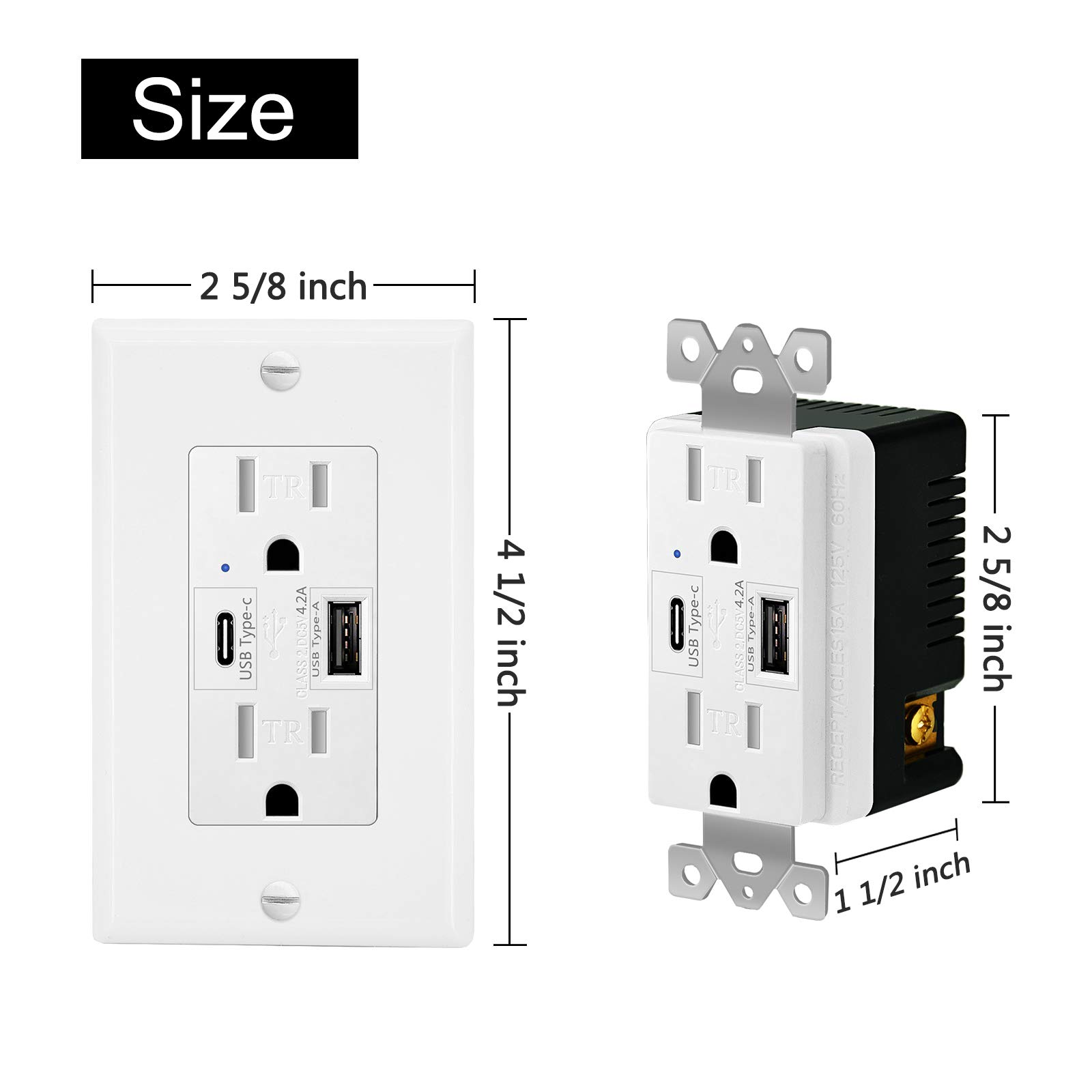 Greencycle 4-Pack USB-C Charger, 15A Tamper-Resistant Outlet - Compatible with Apple/Samsung/Google Devices (UL Listed) for Home & Office Use