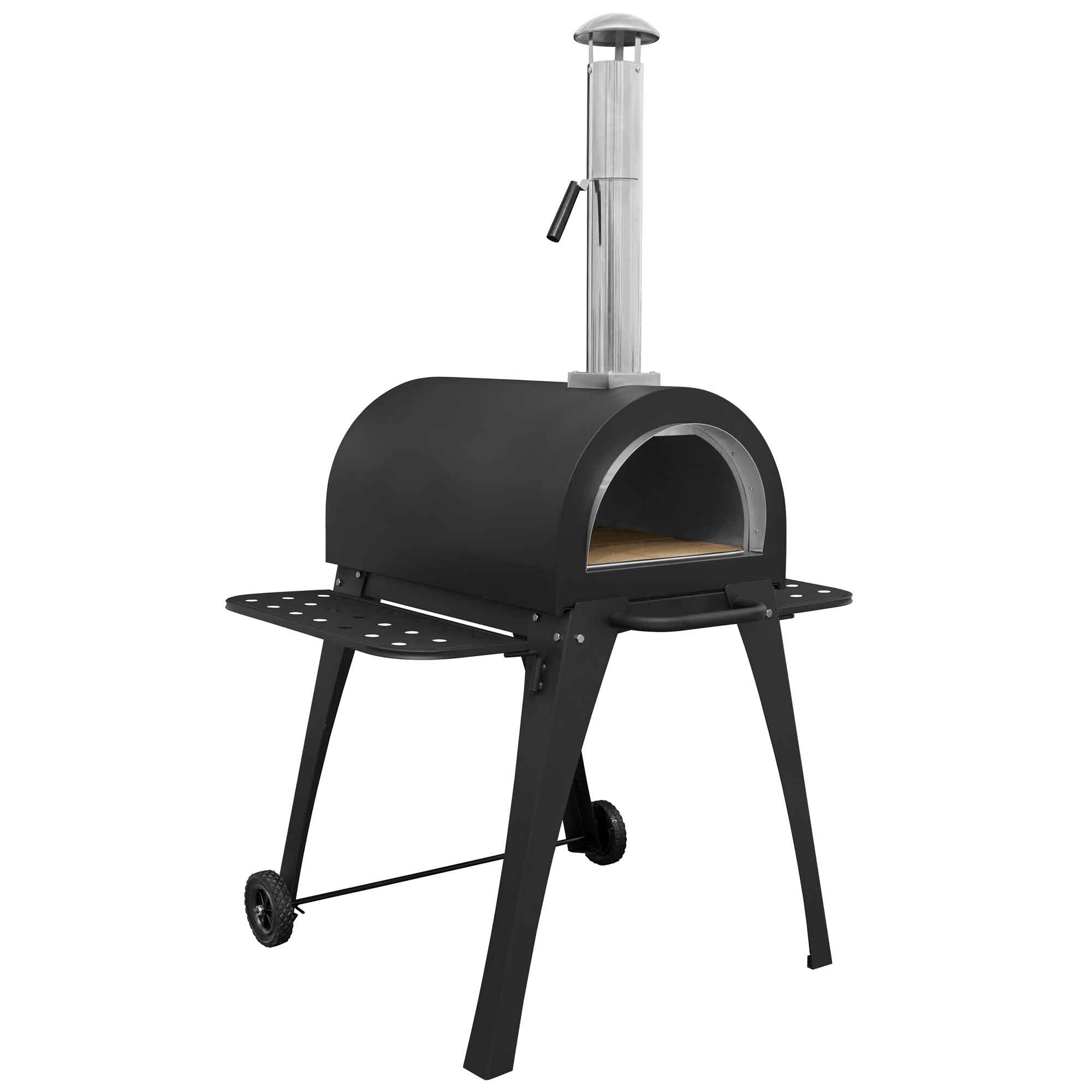 Premium Freestanding Outdoor Wood Fired Pizza Oven & Smoker with Side Shelves & Stand - Perfect for Backyard BBQs, Camping, and Outdoor Cooking - DG103