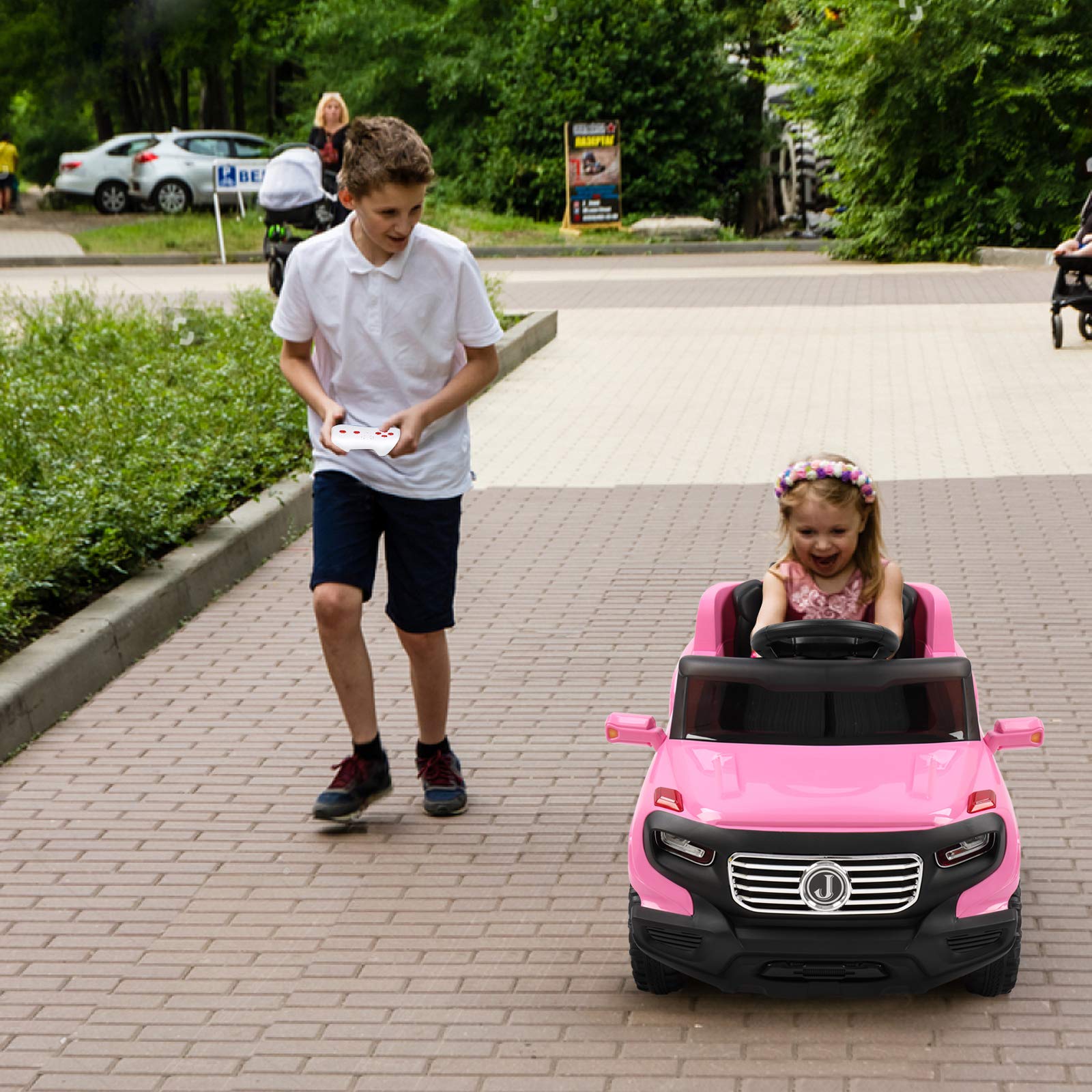 6V Electric Remote Control Truck for Kids - Toddler Ride On Car with 3 Speeds, Music, LED Lights & Safety Seat Belts | Pink Battery-Powered Motorized Toy Vehicle for Boys & Girls | Perfect for Birthday Gifts, Indoor Play & Outdoor Backyard Fun