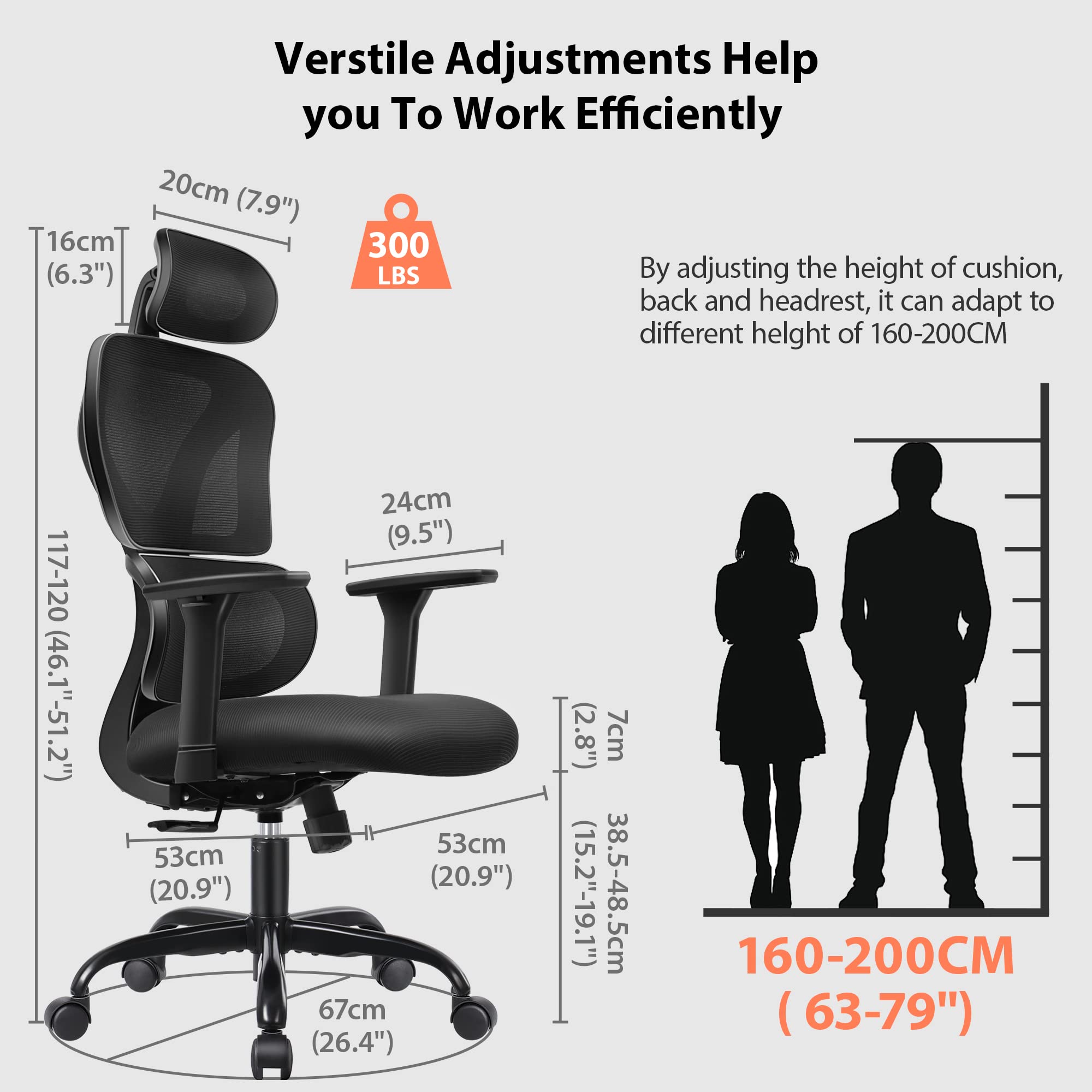 FelixKing Ergonomic Office Chair - High Back Mesh Computer Chair with Adjustable Lumbar Support, Headrest & Armrests - Comfortable Gaming & Desk Chair for Home, Office & School (Black) - Perfect for Long Work Hours, Online Classes & PC Gaming Sessions