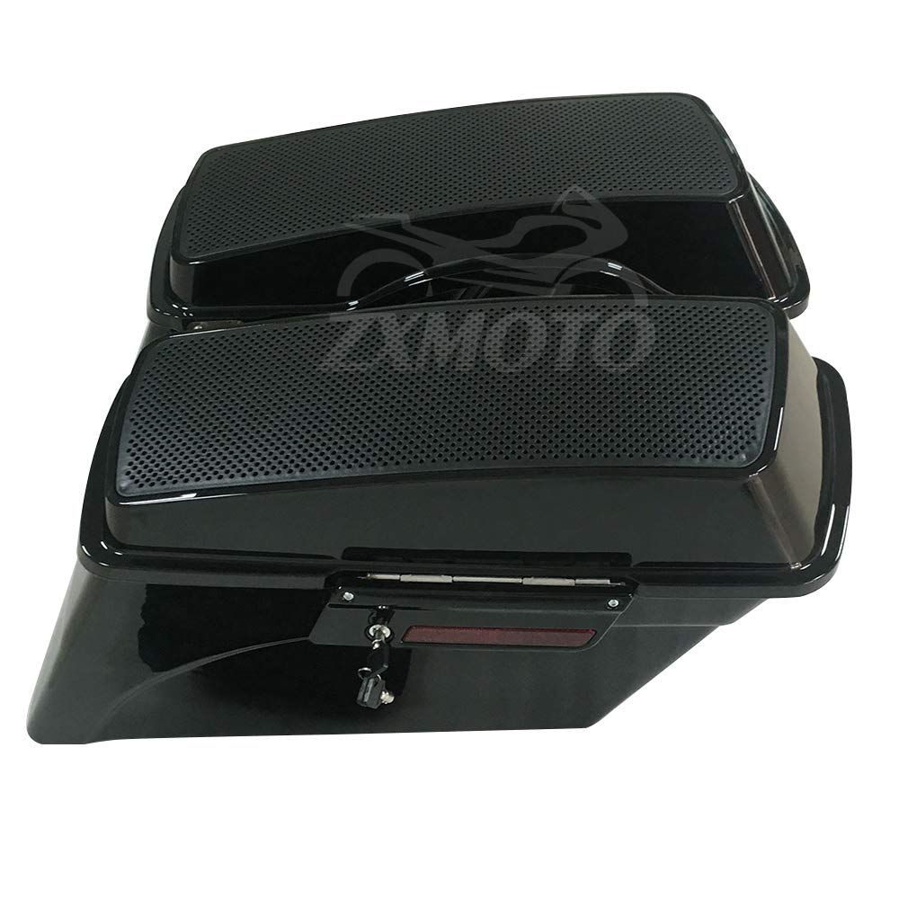 ZXMOTO Vivid Black Hard Saddlebags with 6x9 Dual Speaker Lids - Black Latch & Keys - Compatible with Harley Touring Models 1994-2013 (Road King, Road Glide, Street Glide, Electra Glide) - Perfect for Long Rides & Music Lovers