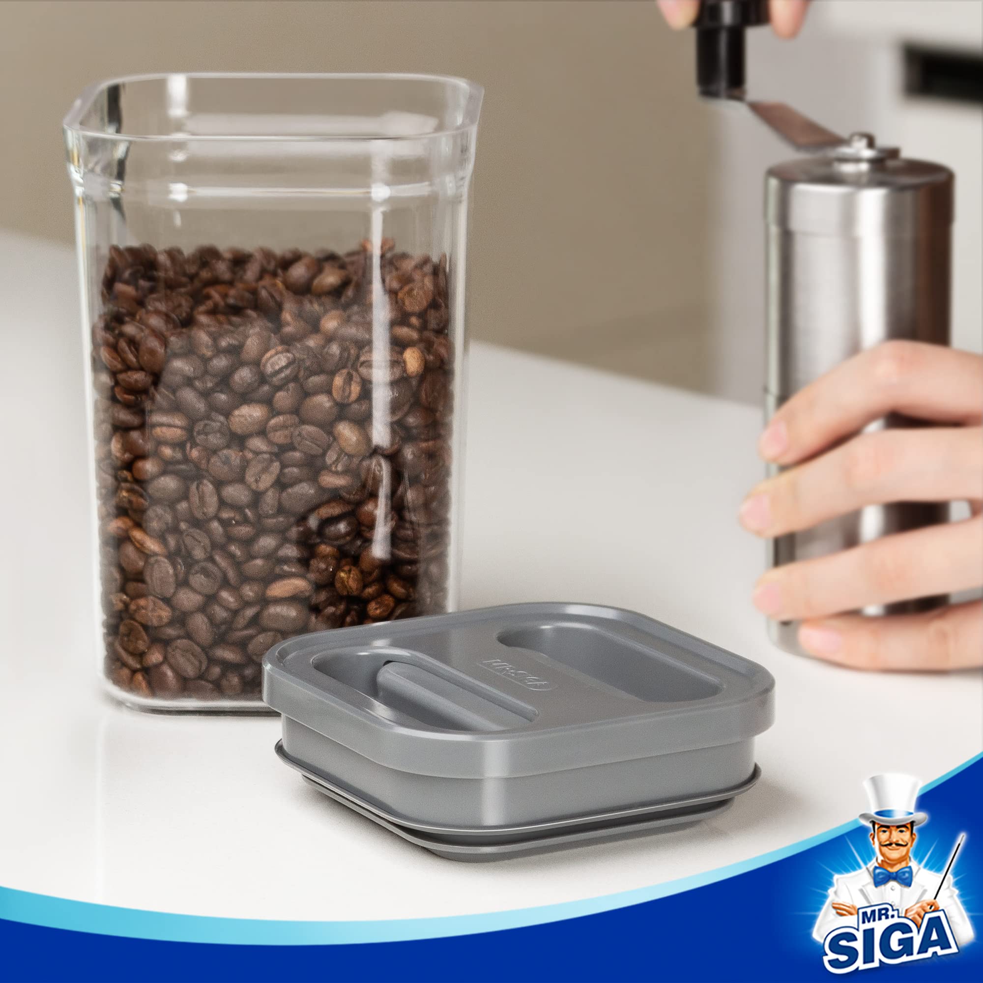 MR.SIGA 6-Piece Airtight Food Storage Container Set - BPA-Free Kitchen Pantry Organization Canisters for Cereal, Pasta, Spaghetti & Dry Goods | One-Handed Operation | Space-Saving Stackable Design | Ideal for Pantry, Kitchen & Meal Prep Organization