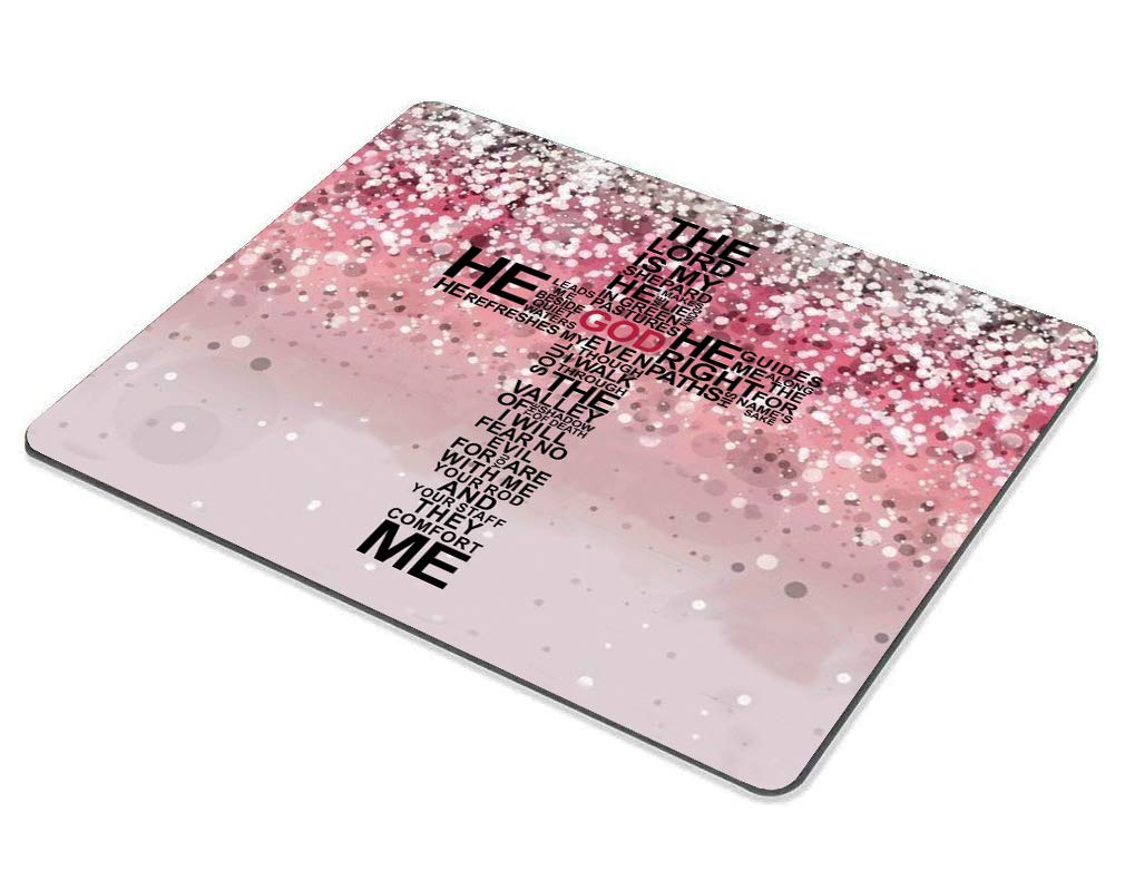 Pink Glitter Mouse Pad with Christian Cross Design - Non-Slip Rubber Base for Laptop & Computer - Cute Desk Accessory for Office, Gaming & Home Decor