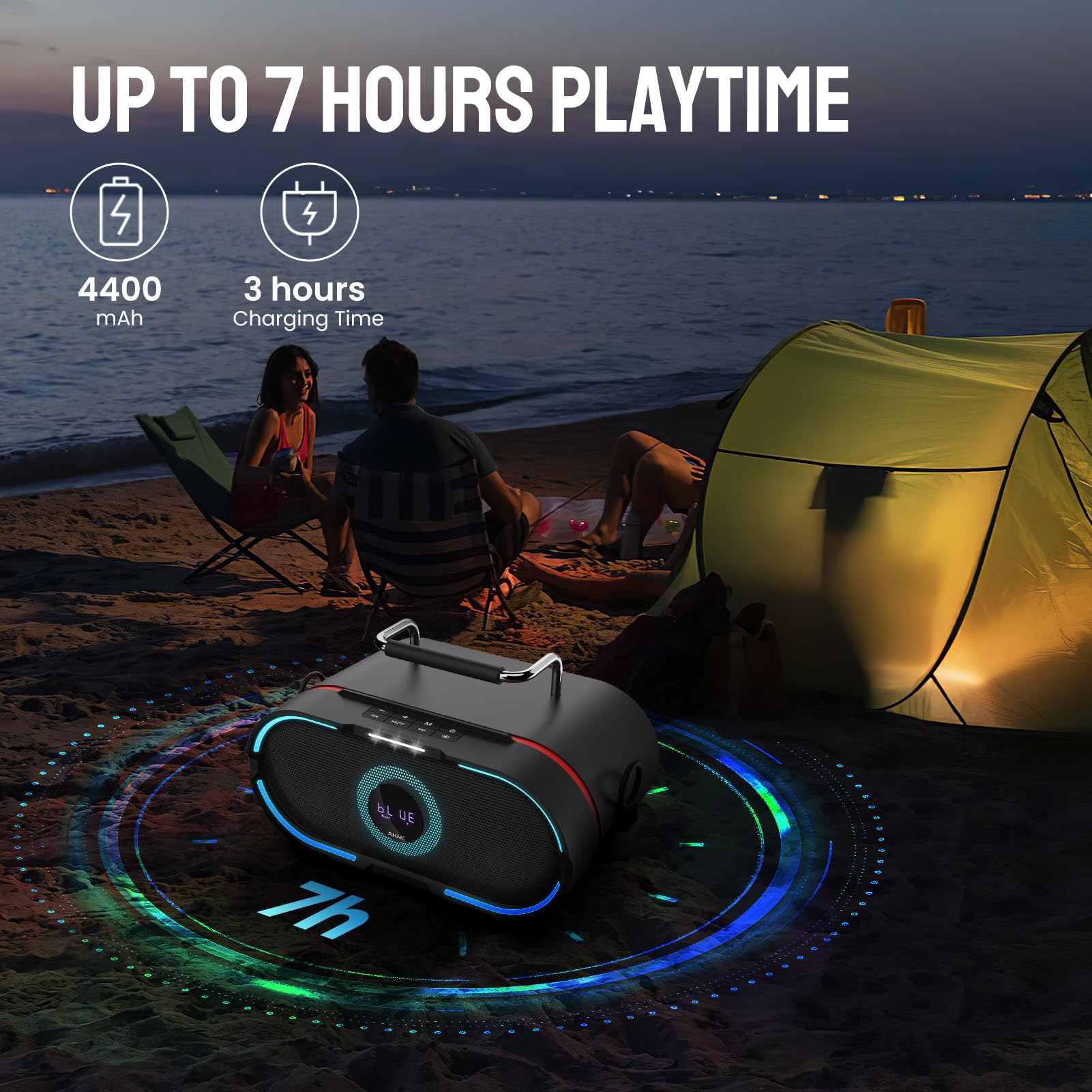 RHM K666PLUS Professional Karaoke Machine with 2 Wireless Microphones - Bluetooth, USB, AUX & PC Connectivity - Rechargeable Battery & 7-Hour Playtime - Ideal for Home Parties, Weddings, Outdoor Events & Christmas Celebrations - Powerful Sound System & Dynamic RGB Lights for Ultimate Entertainment Experience