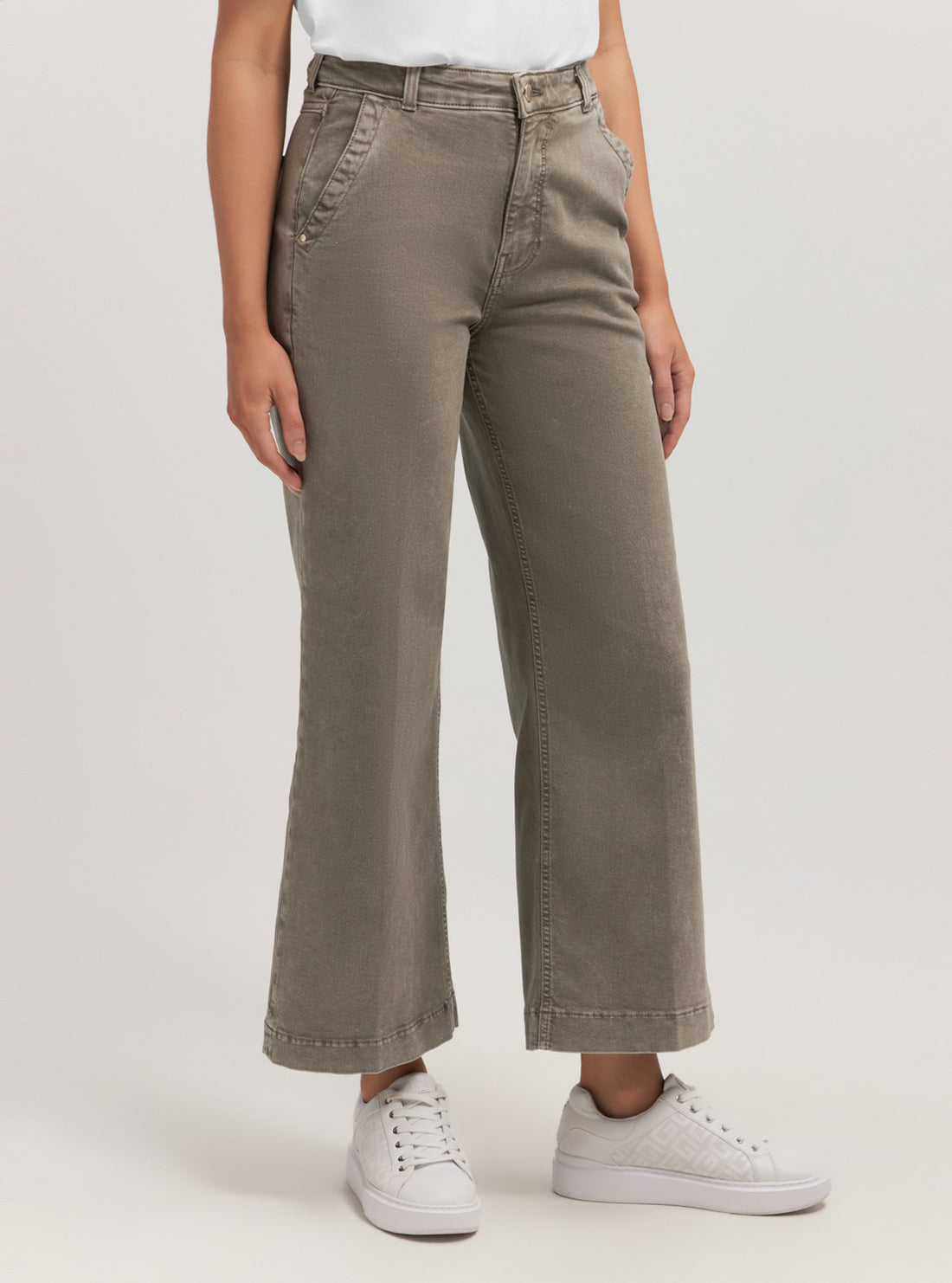 Khaki Darma Wide Leg Pants for Women - High Waisted Loose Fit Casual Trousers - Perfect for Office, Travel & Everyday Wear