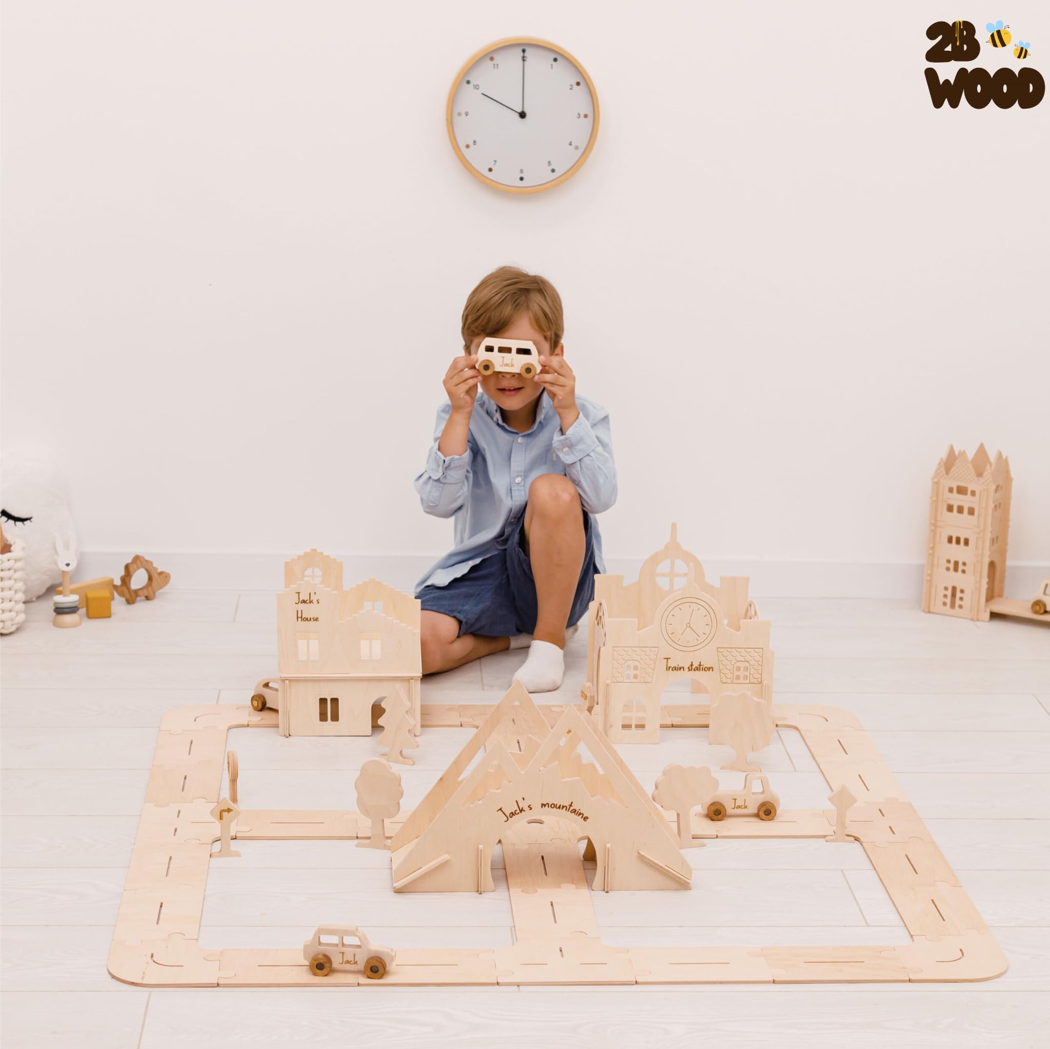 Personalized Wooden Car Track Toy for Toddlers & Kids - Extra Large Educational Race Track Set for Boys - Wooden Toys for Learning & Play - Perfect for Indoor Playrooms & Birthday Gifts - Great Christmas Present for Boys 3-6 Years Old