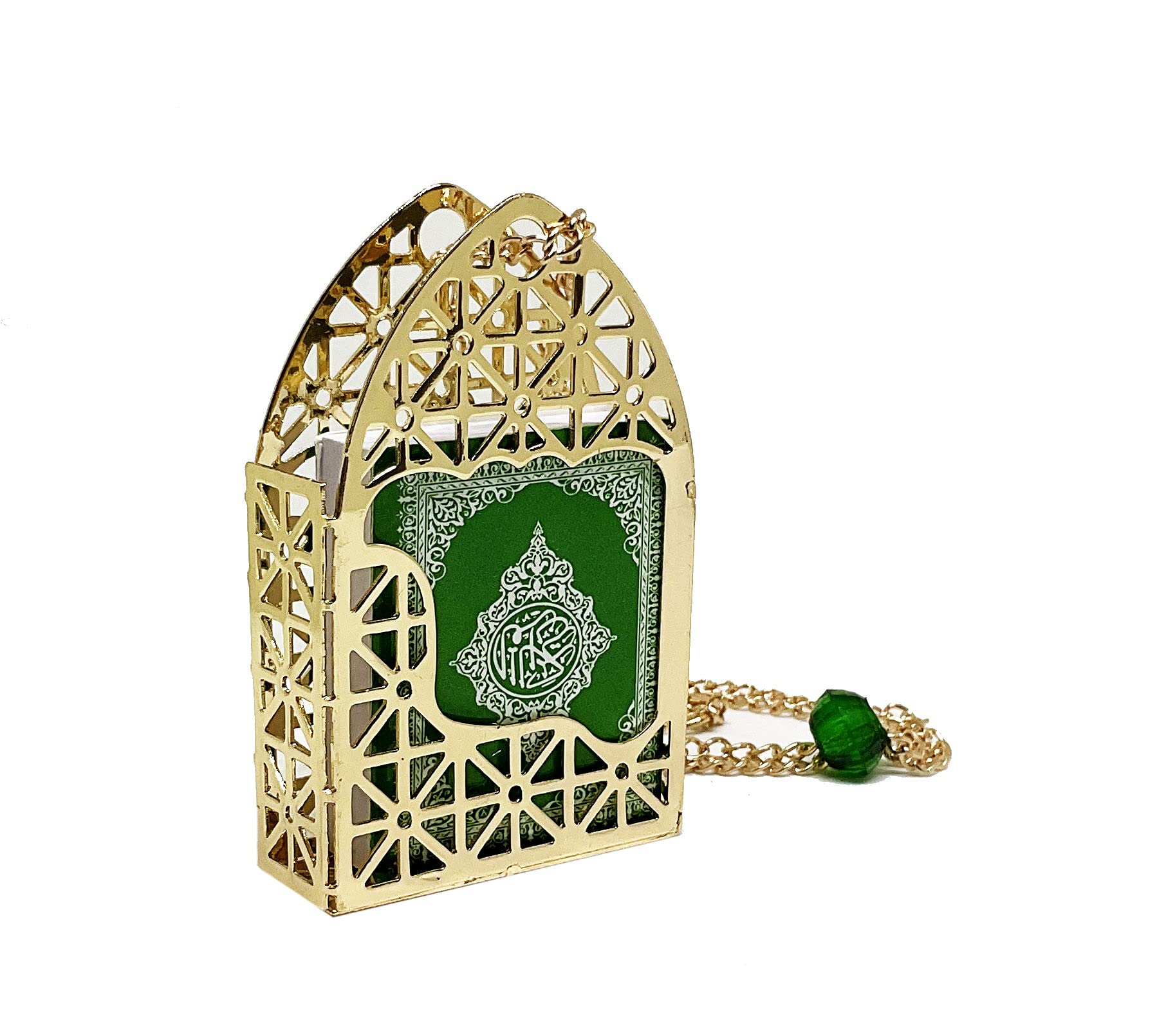 Islamic Car Rear Mirror Hangers - Quran Ornament for Ramadan & Eid Muslim Car Decor, Gold & Green Hanging Charm Interior Accessories - Perfect for Daily Commute & Religious Celebrations