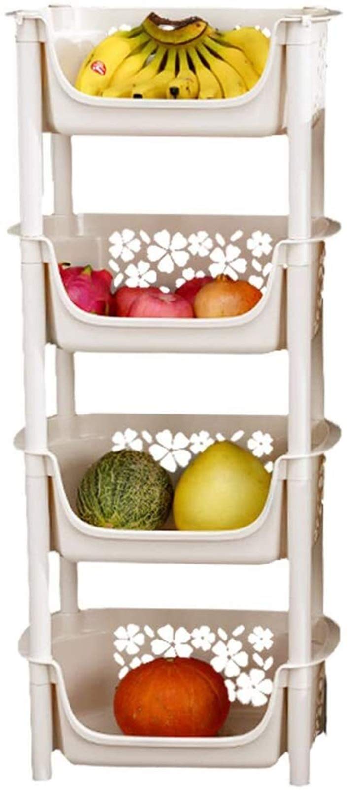Portable 3-Tier Rolling Kitchen Cart - Multi-Purpose Storage Rack for Fruits, Vegetables, Snacks & Living Room Essentials - Space-Saving Beige Trolley for Small Apartments & Dorms (Easy Move & Compact Storage Solution)