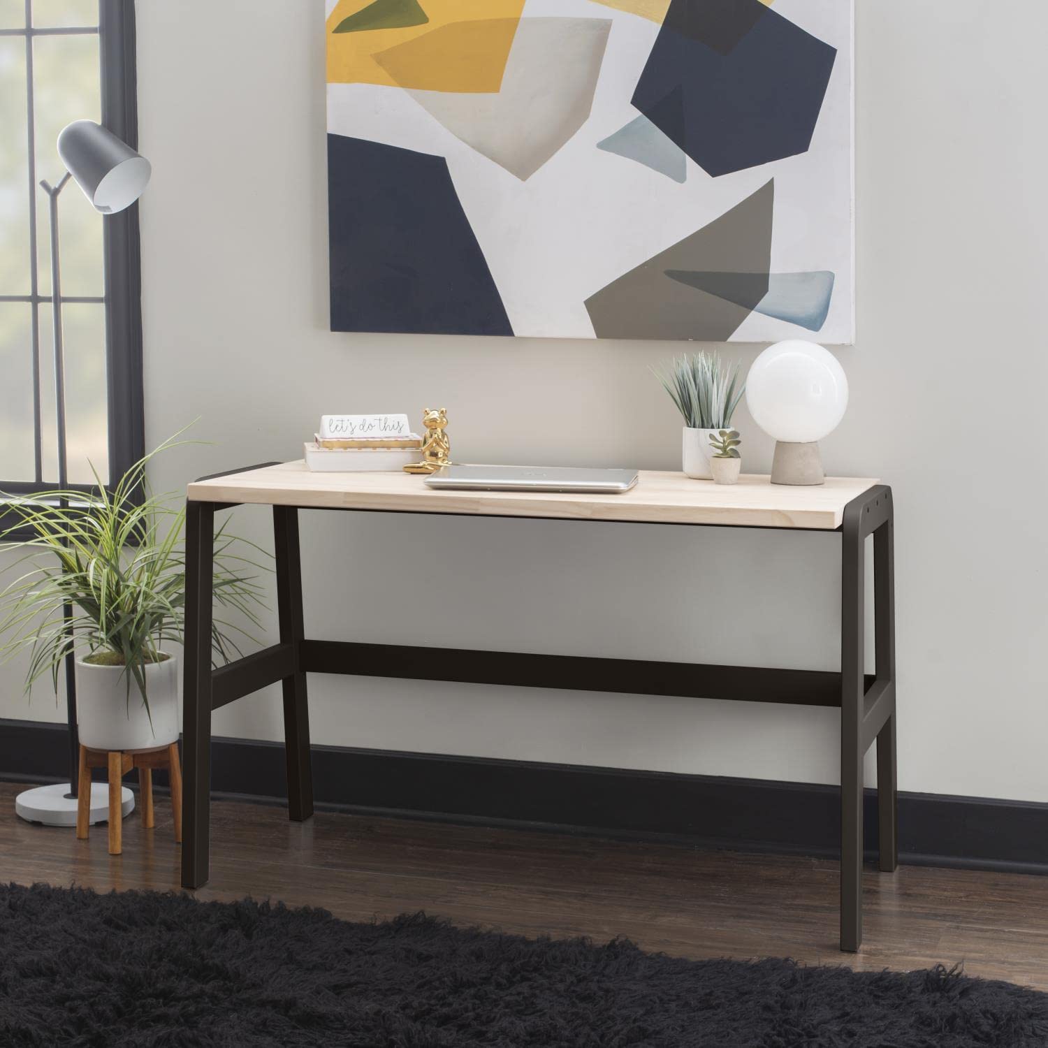 Linon Harwich Black Wooden Writing Desk - Stylish Home Office Desk for Study, Work & Remote Learning