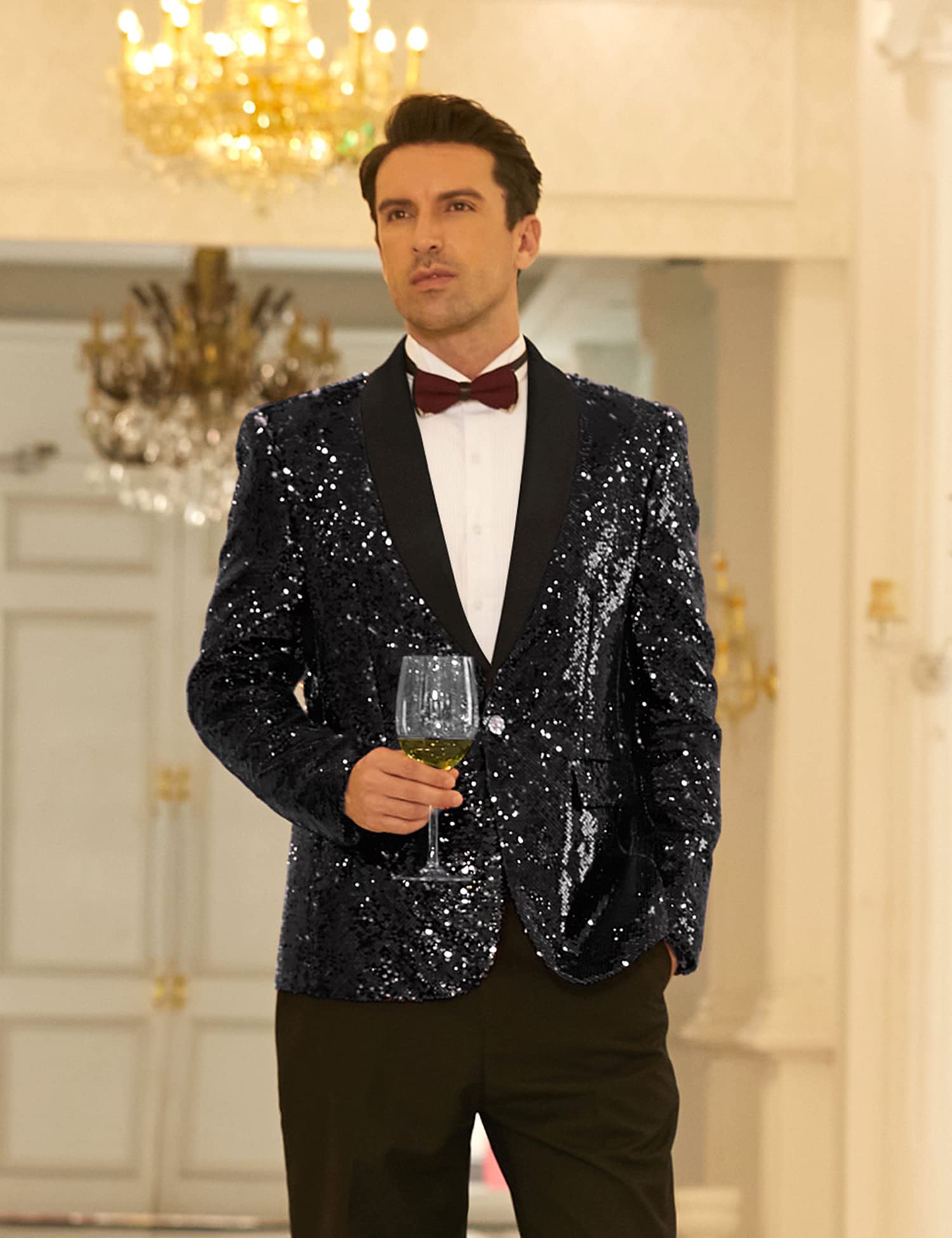 COOFANDY Men's Sparkling Sequin Blazer Jacket - Elegant Tuxedo for Prom, Dinner Party & Special Occasions | One Button Formal Suit Jacket for Weddings, Night Out & Holiday Events