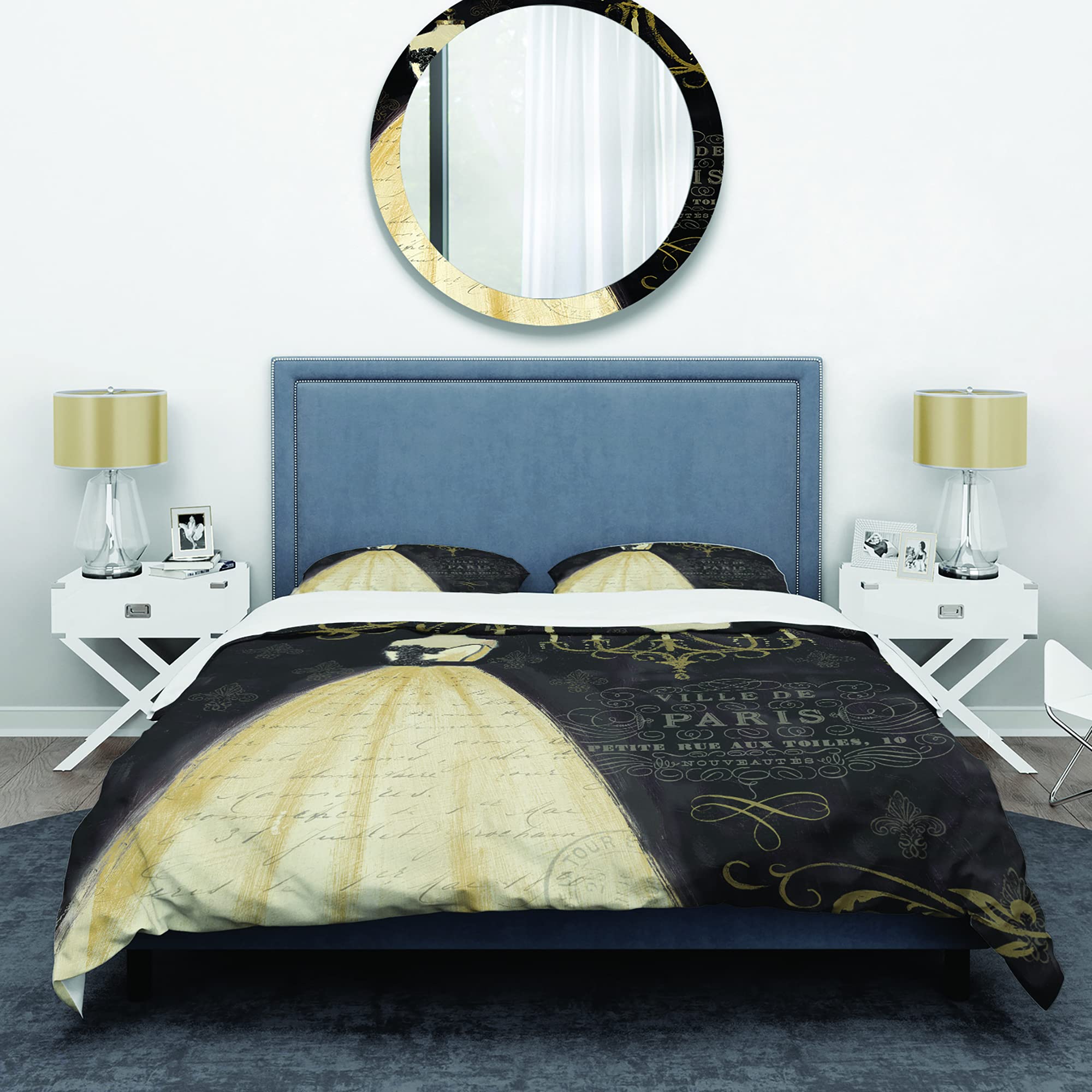 DesignQ French Chandeliers Couture III Traditional Black Duvet Cover Set - Twin Size 3-Piece Bedding Set | Luxury All-Season Comforter Cover for Guest Room, Master Bedroom & Dorm Decor