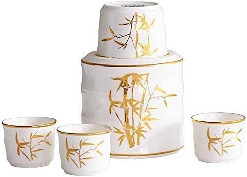 Premium 6-Piece Sake Set with Warmer Pot - Hand-Painted Golden Bamboo Bone China Cups & Gift Box - Perfect for Sake, Shochu, Tea - Ideal for Japanese Dining, Gift Giving & Home Entertaining