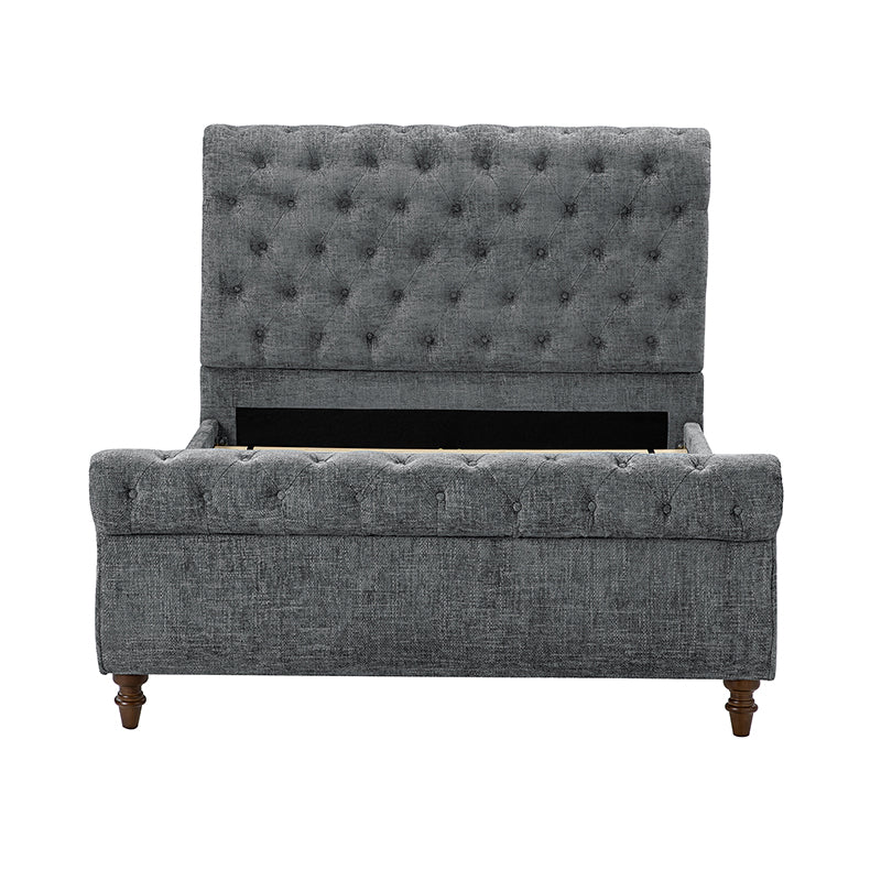Deirdre Upholstered Sleigh Platform Bed - Queen Size with Solid Wood Frame & Luxe Fabric Headboard - Perfect for Modern Bedroom & Guest Room Decor