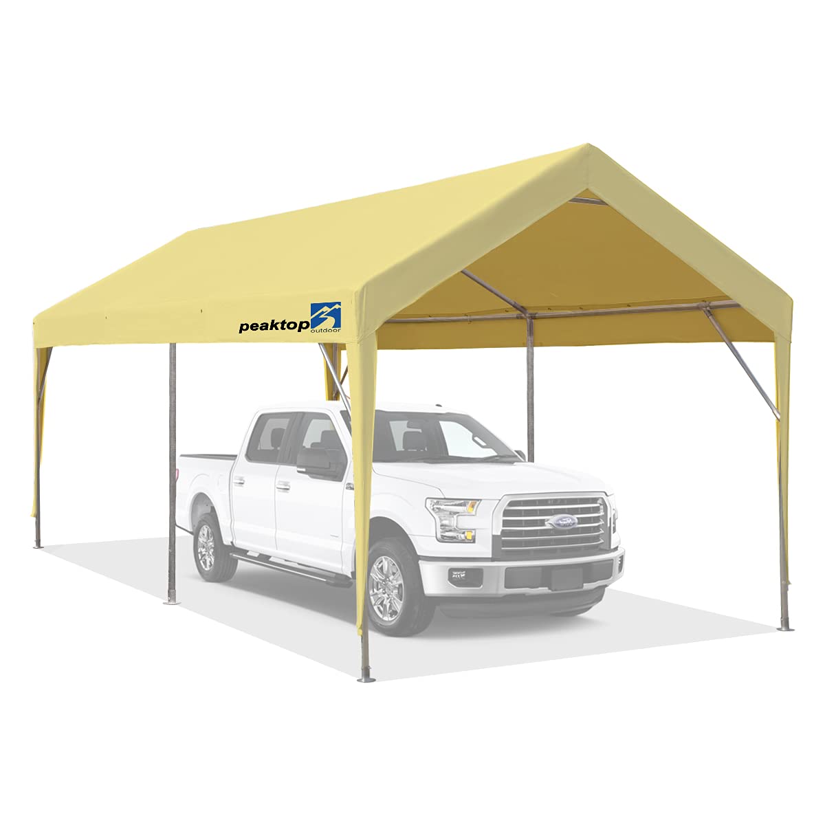 PEAKTOP OUTDOOR 10x20ft Heavy Duty Carport with Adjustable Height 9.5-11.0ft, Portable Car Canopy, Garage Tent, Boat Shelter with Reinforced Triangular Beams & 4 Weight Bags - Ideal for Cars, Trucks, RVs, and Outdoor Events