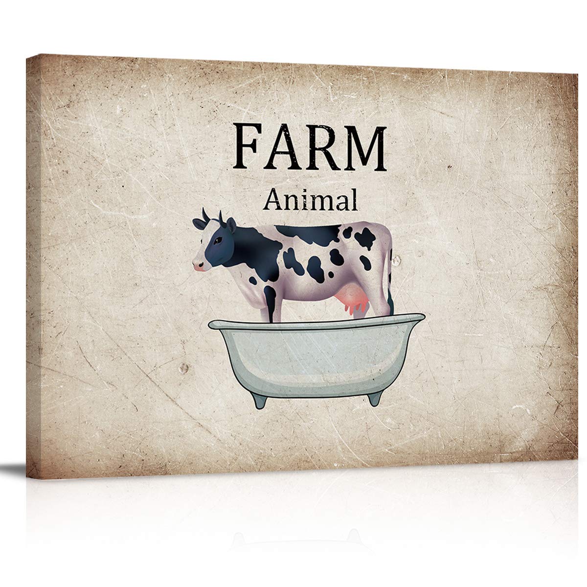 Funny Cow in Bathtub Canvas Wall Art - Retro Farm Animal Painting for Living Room, Bedroom & Bathroom Decor - 24x16 Inch Ready to Hang Picture - Perfect for Farmhouse, Country Style or Humorous Home Decor