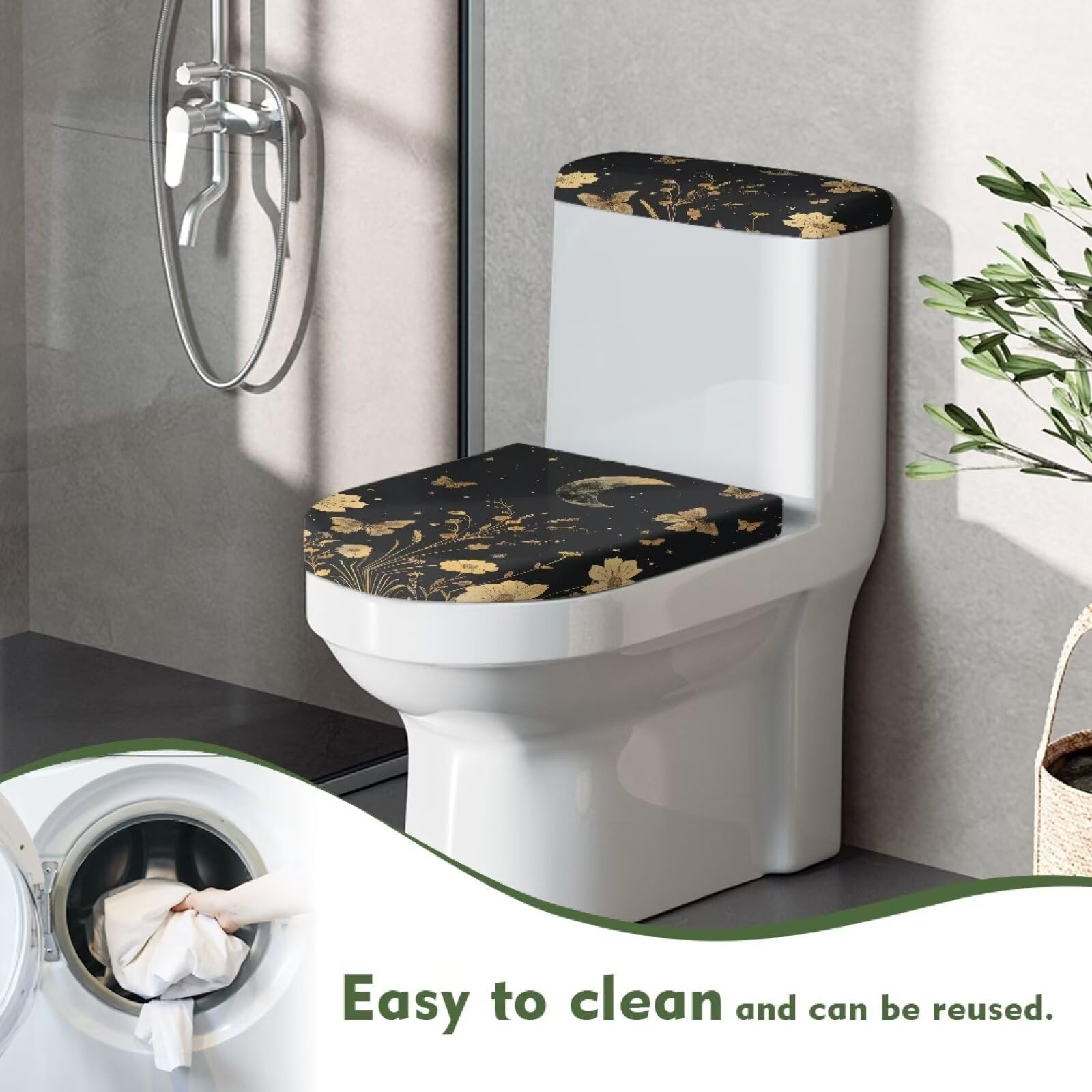 Butterfly Floral Toilet Lid Cover Set - 2PCS Elastic Edge Toilet Seat & Tank Covers for Bathroom Decor, Dust Protection, Easy to Clean - Perfect for Home, Hotel, and Guest Bathroom Decoration