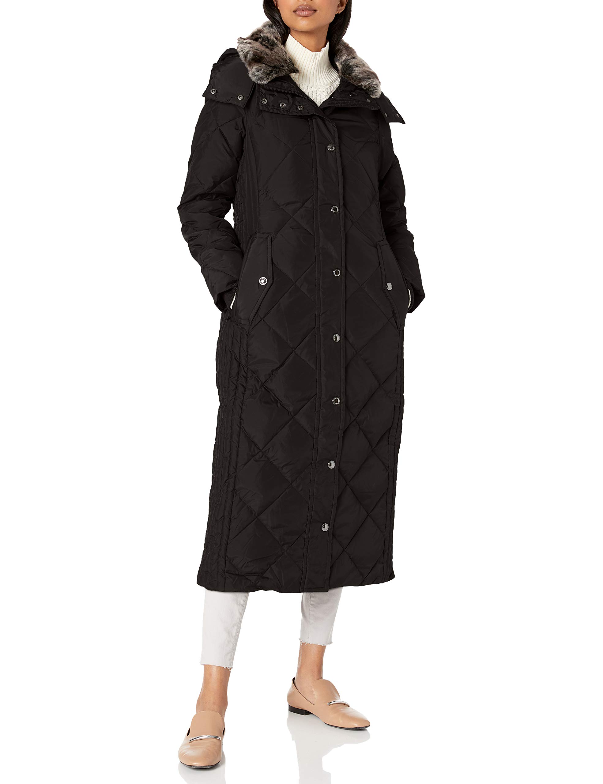 London Fog Women's Diamond Down Quilted Jacket with Removable Hood - Warm Winter Coat for Outdoor Activities & Casual Wear