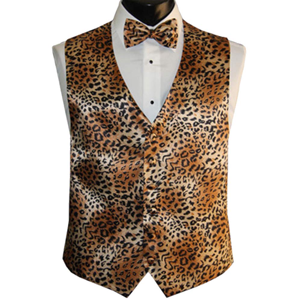 Cheetah Print Vest and Bow Tie Set for Men - Stylish Animal Print Waistcoat & Necktie for Weddings, Parties & Cosplay