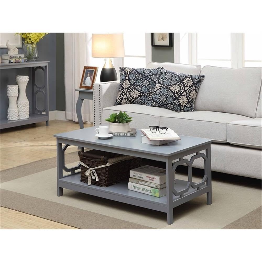 Pemberly Row Gray Wood Coffee Table with Shelf - Modern Living Room Furniture for Small Spaces & Home Decor
