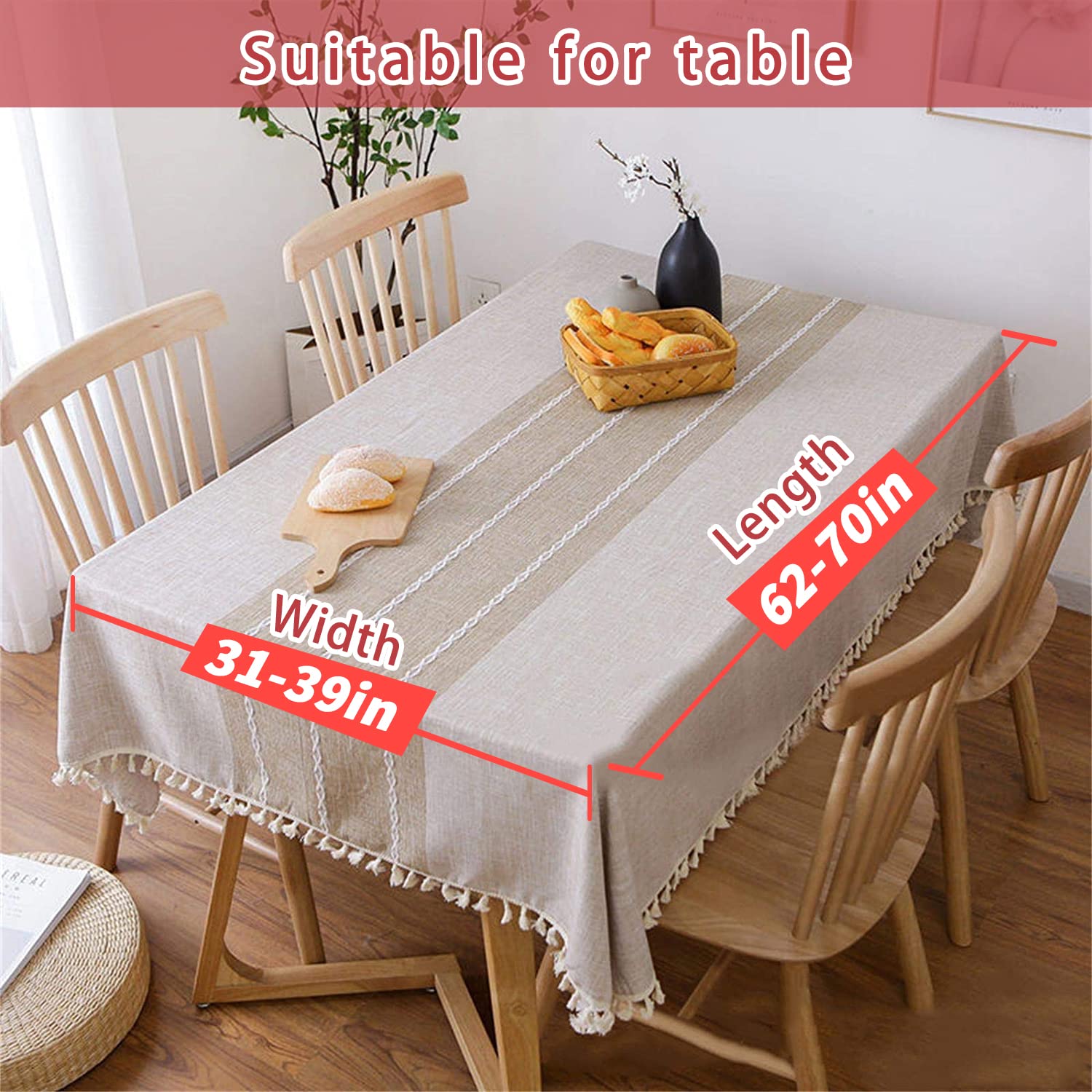Vonabem Cotton Linen Tablecloth - Wrinkle Free Kitchen Dining Cover (58x86