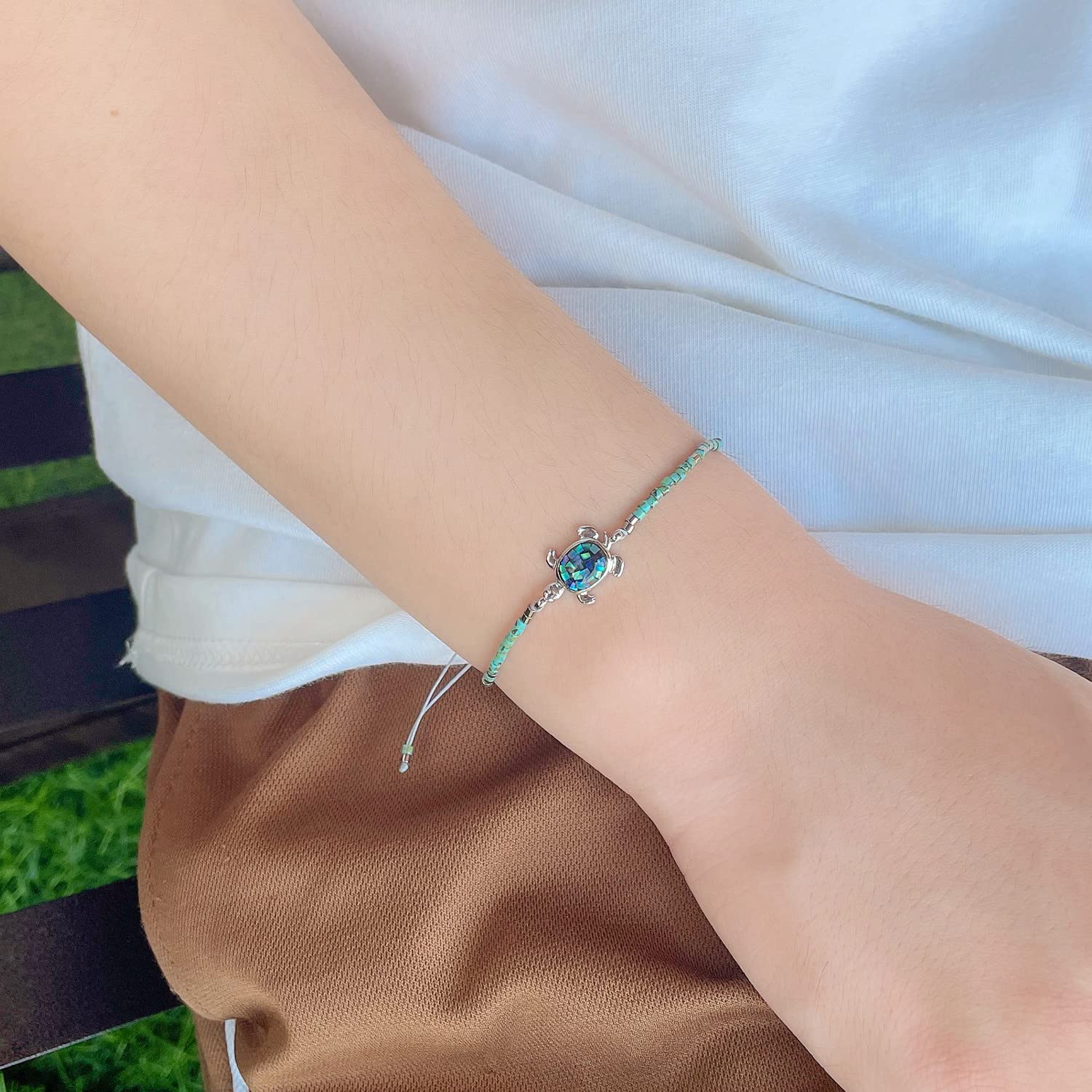 KELITCH Crystal Turtle Charm Bracelet - Miyuki Beaded Thin Strand Friendship Bracelet for Women - Adjustable Multi Color Handmade Jewelry - Perfect for Gifts, Boho Style & Everyday Wear
