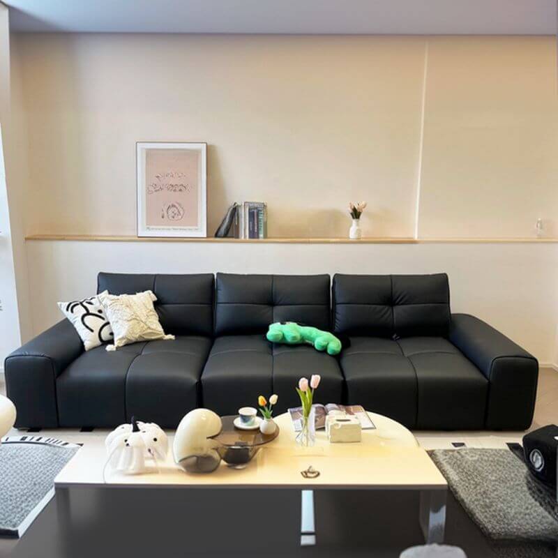 Minimalist Solid Color Ink Upholstered 3-Seater Sofa Couch - Modern Living Room Furniture for Small Spaces & Apartments
