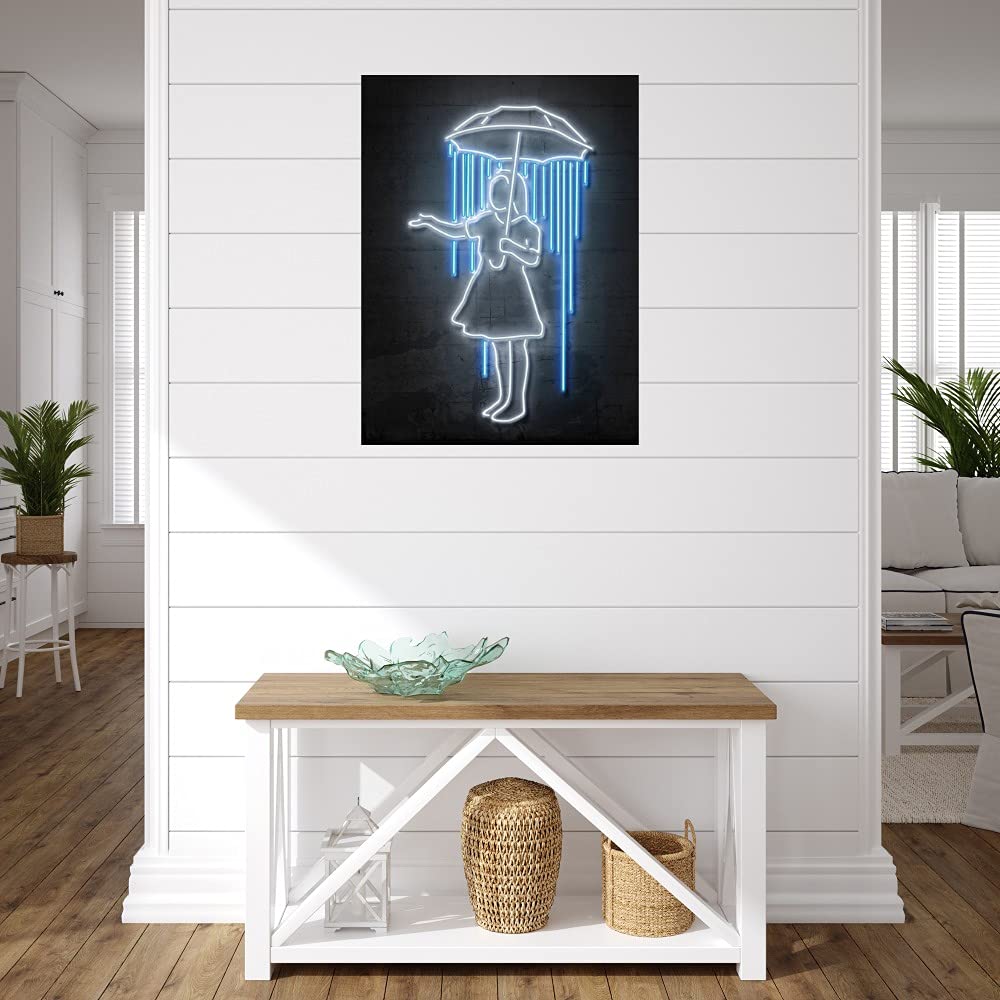 Hand-Painted Canvas Wall Art - 'Umbrella Girl' by Octavian Mielu - 24x32 Inch Gallery Wrapped Painting - Perfect for Living Room, Bedroom, Office Decor - Ready to Hang Home & Office Wall Decor - Ideal Gift for Housewarming & Birthday