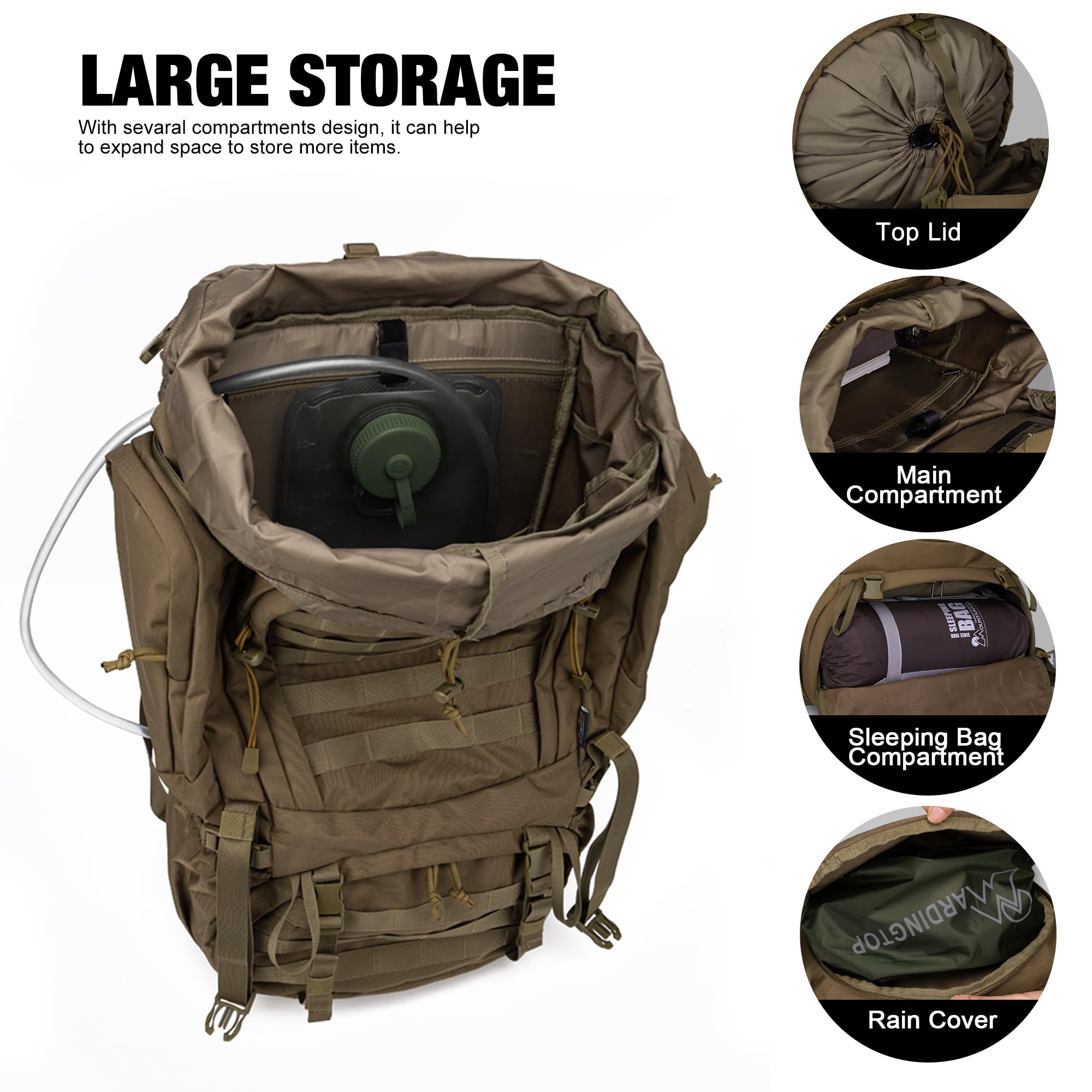 Mardingtop 60L Military Tactical Backpack - Waterproof Hiking Camping Hunting Rucksack with Rain Cover - Perfect for Outdoor Adventures, Travel & Survival Gear