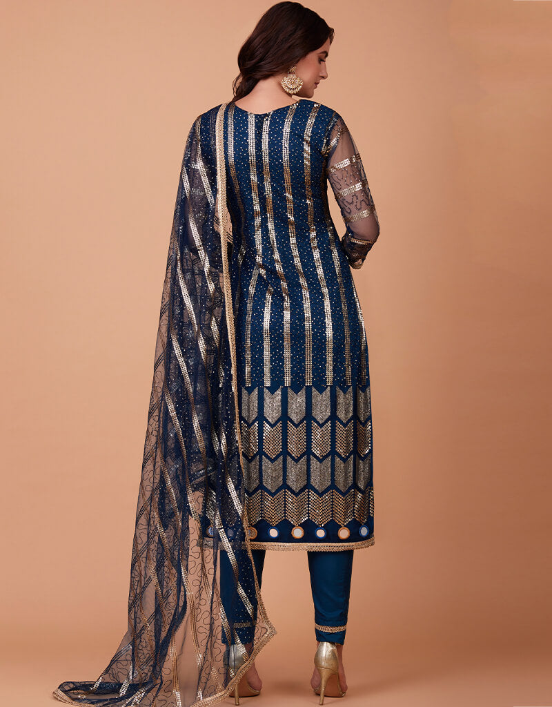 Elegant Blue Butterfly Print Pant Suit for Women - Formal Office Wear & Special Occasions