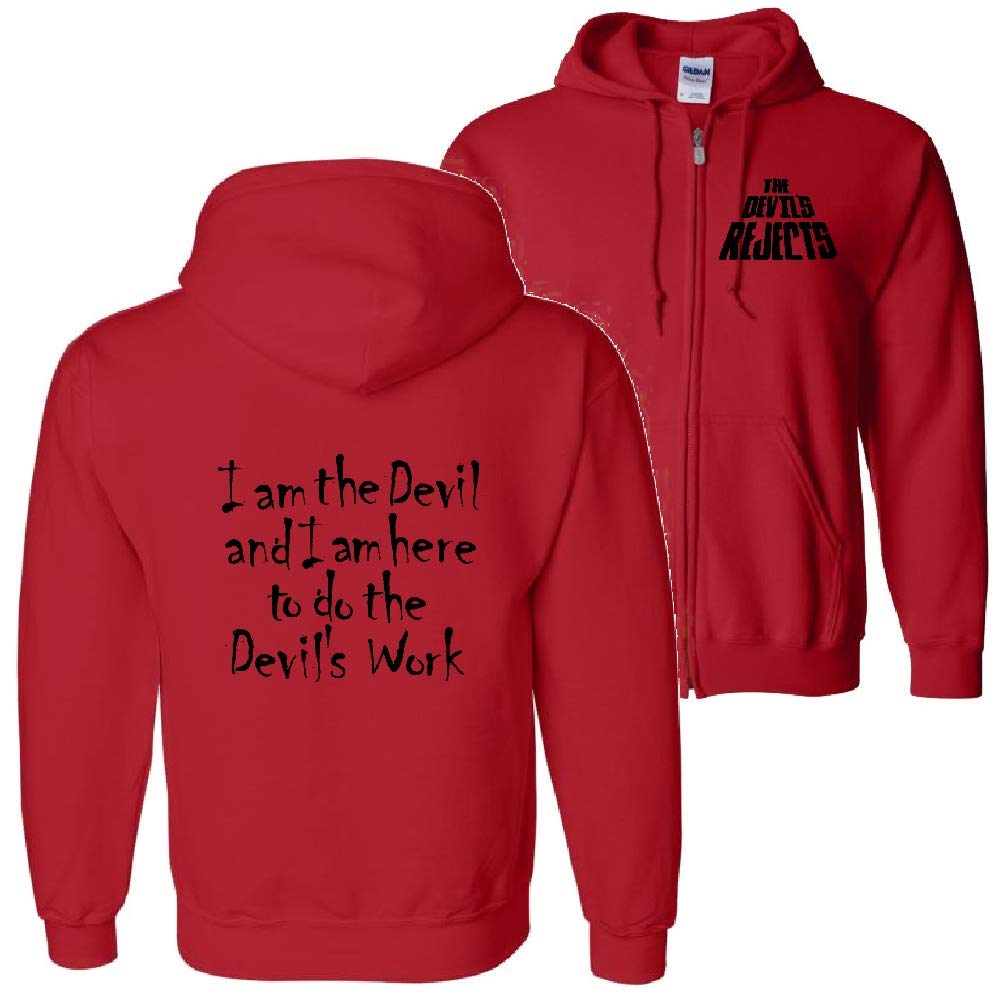Devil's Rejects Otis Devil's Work Zip Up Red Hoodie - Horror Movie Merchandise for Fans of House of 1000 Corpses & 3 From Hell | Perfect for Halloween Costumes, Horror Conventions & Zombie Themed Parties