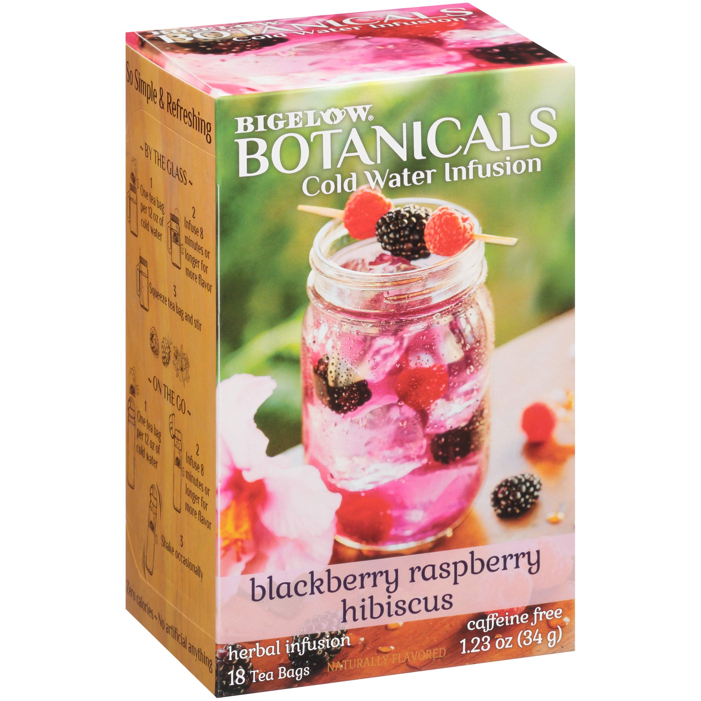 Bigelow Botanicals Cold Water Infusion Blackberry Raspberry Hibiscus Herbal Tea Bags - Caffeine Free, 18 Count (Pack of 1) - Perfect for Iced Tea, Summer Drinks & Healthy Hydration