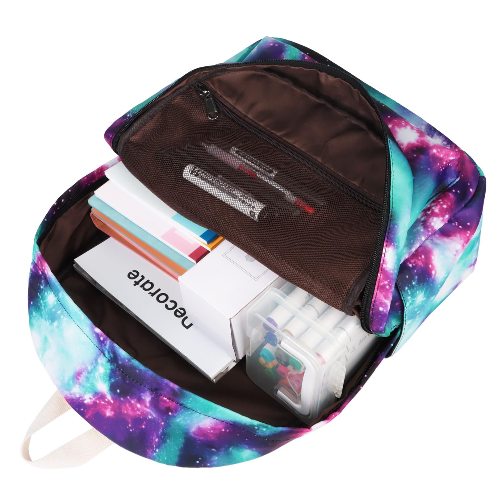 Lightweight School Backpack for Teen Girls & Women - Galaxy Green Bookbag with Lunch Box Set | Durable Daypack for School, College, Travel & Daily Use