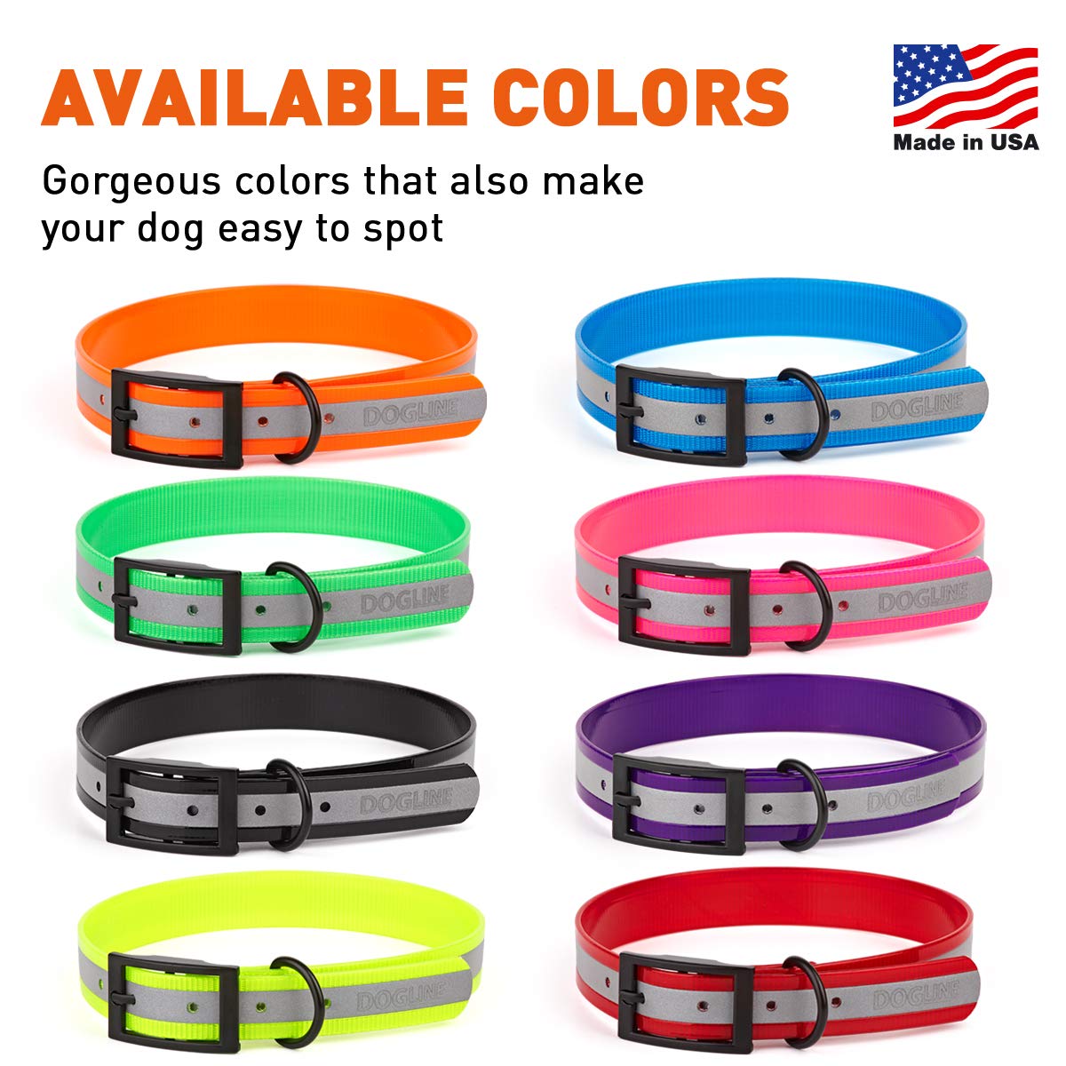 Premium Biothane Reflective Dog Collar - Waterproof, Odor-Proof & Easy Clean - Strong Coated Nylon Webbing with Black Hardware - Adjustable 22