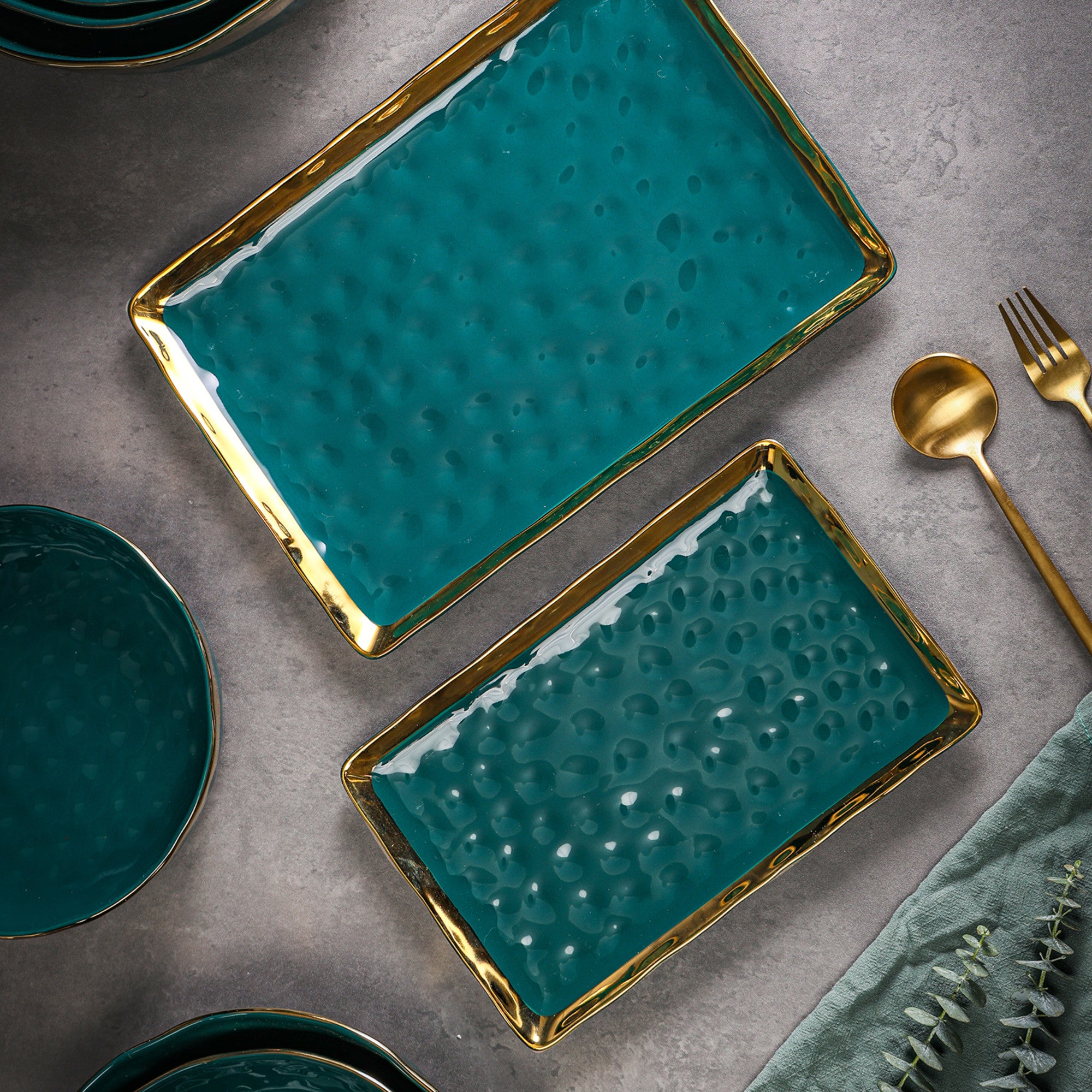 Florian Porcelain Dinner Plates Set - Elegant Green Service Dishes for Fine Dining & Formal Events | 12-Piece Set for Restaurants, Weddings & Special Occasions