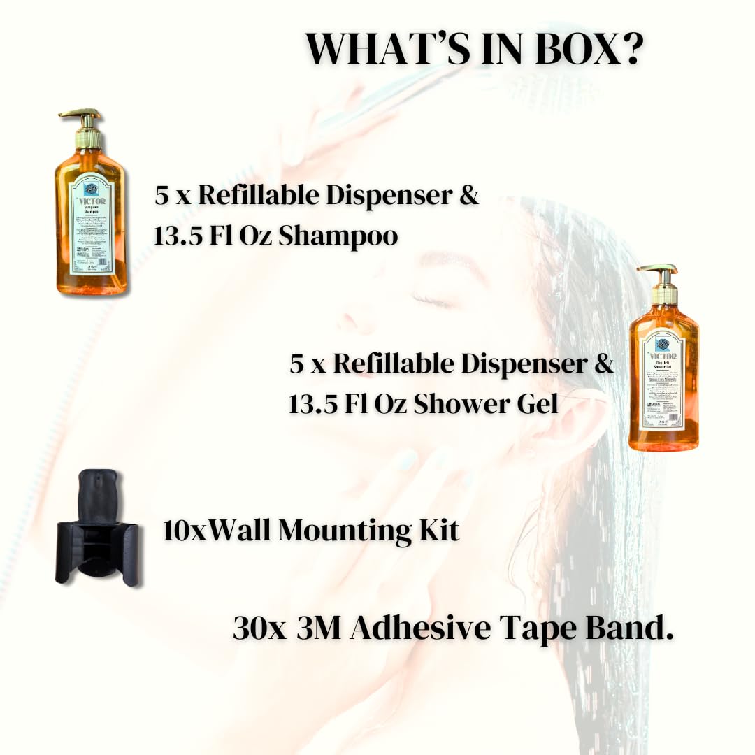 Victor Goji Berry Body Wash & Shampoo Set with Pump & Mounting Kit - 13.52 Fl Oz Moisturizing Shower Gel for Men & Women | Travel Size Toiletries for Hotels, Spas, Gyms & Home Use | Perfect for Dry Skin & Daily Hydration