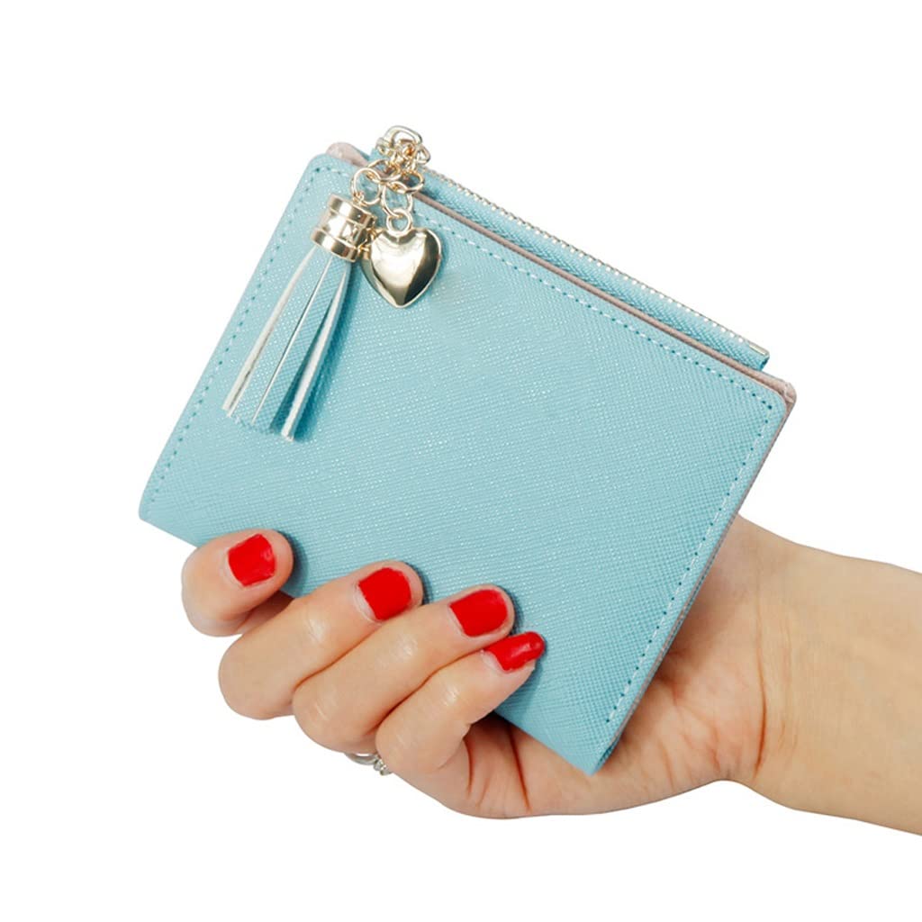 Blue Leather Tassel Wallet for Women - Compact Zipper Purse Clutch (1.5×11cm) - Perfect for Evening Parties, Date Nights & Daily Essentials Organization