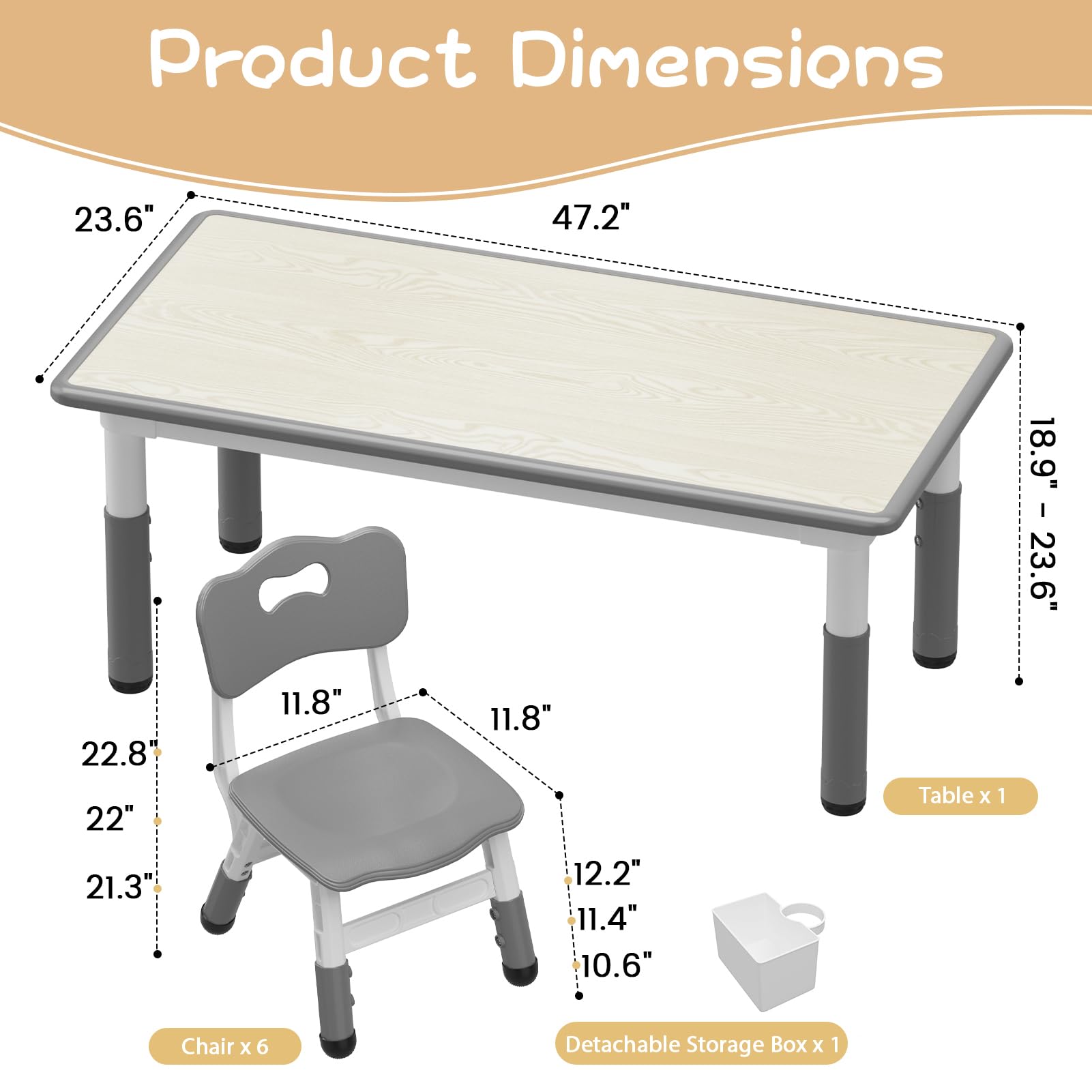 GAOMON Kids Table and Chairs Set with Storage - Adjustable Height Toddler Activity Table for Ages 2-10 | Non-Slip Legs, Graffiti-Proof Surface | Perfect for Daycare, Preschool, Homeschool & Playroom